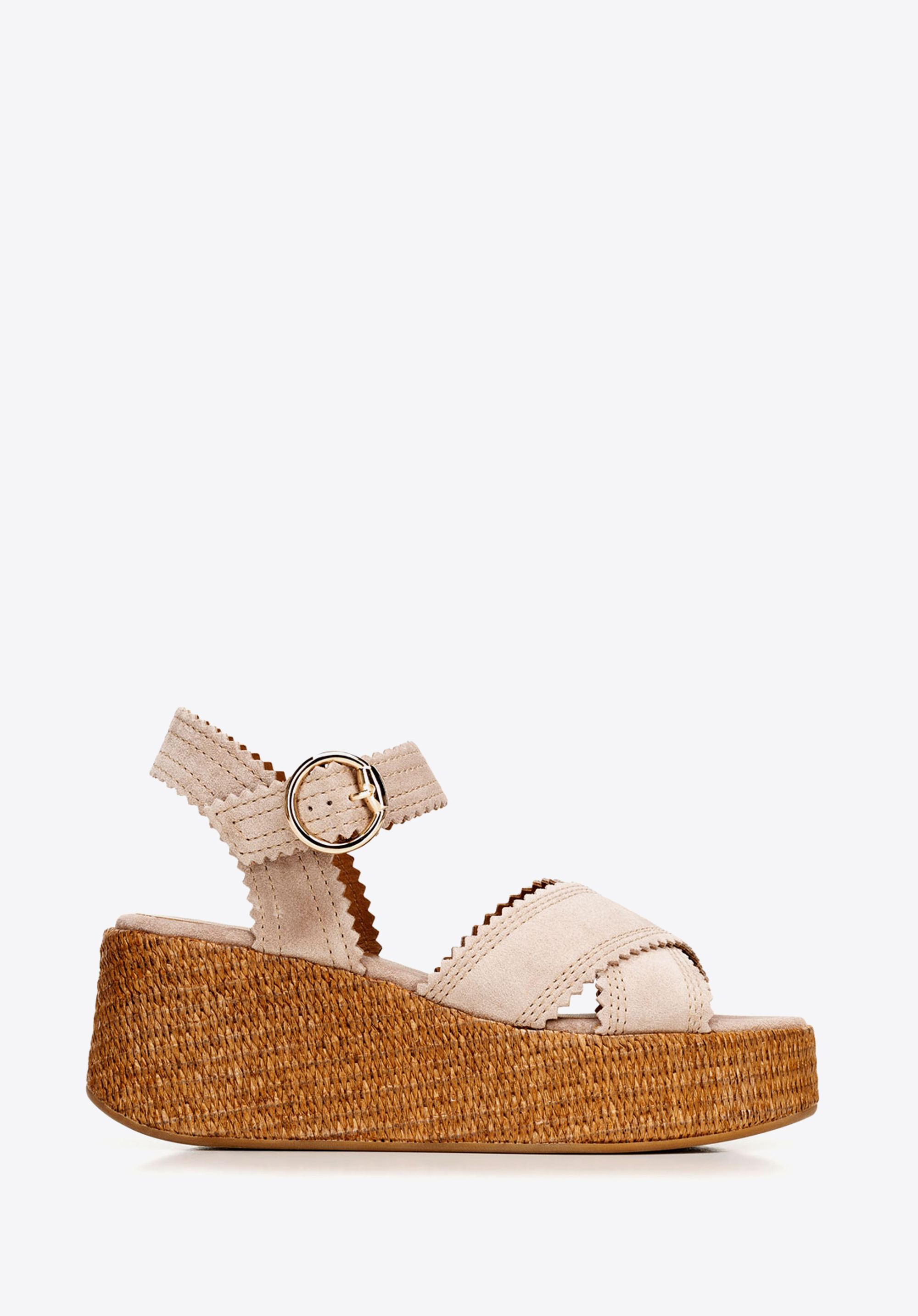 Sandale espadrile din piele întoarsă pe platformă, bej, 92-D-166-9-37, Fotografie 1