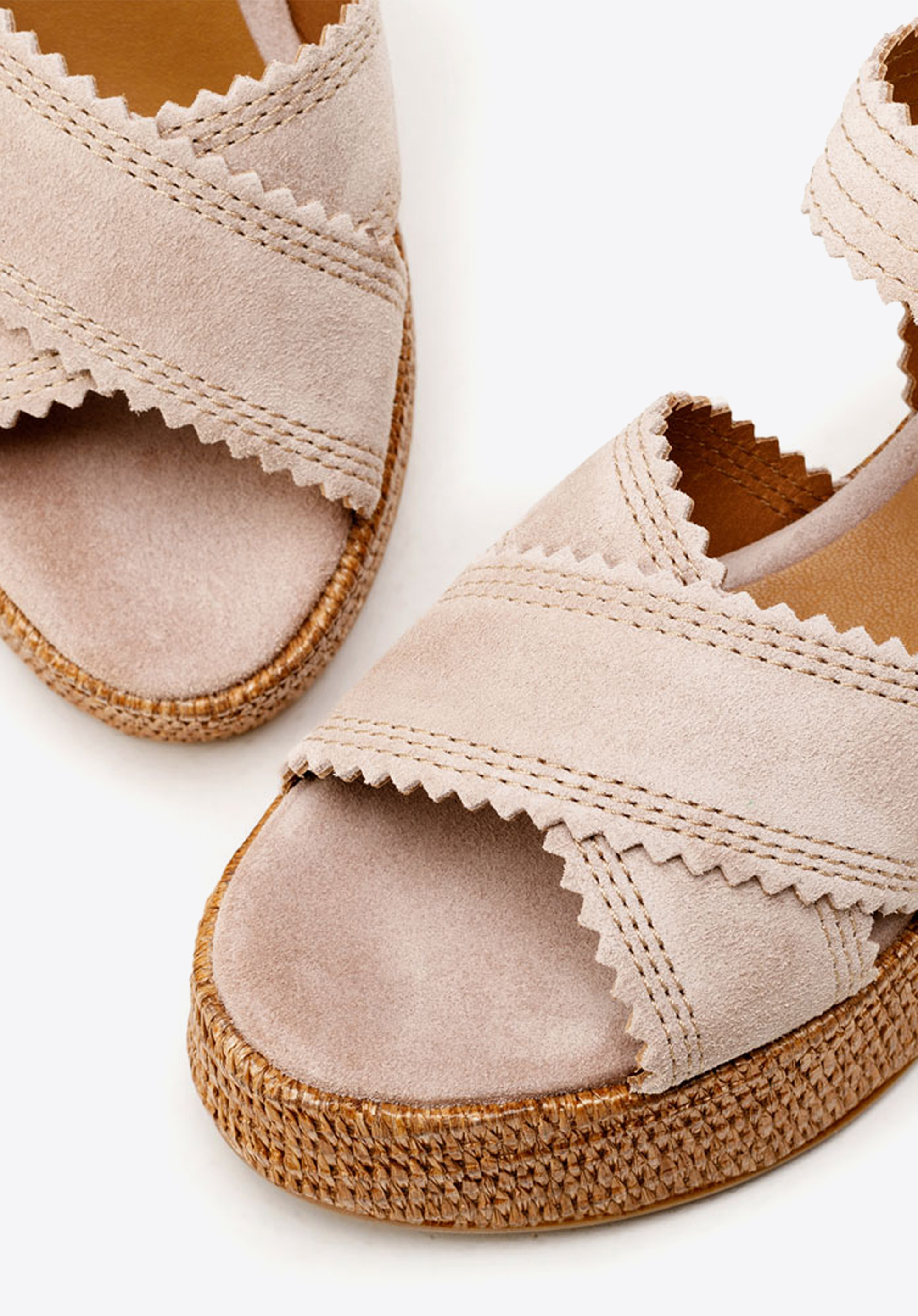 Sandale espadrile din piele întoarsă pe platformă, bej, 92-D-166-9-37, Fotografie 1