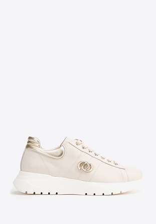 Women''s leather trainers, bej, 100-D-101-9-40, Fotografie 1