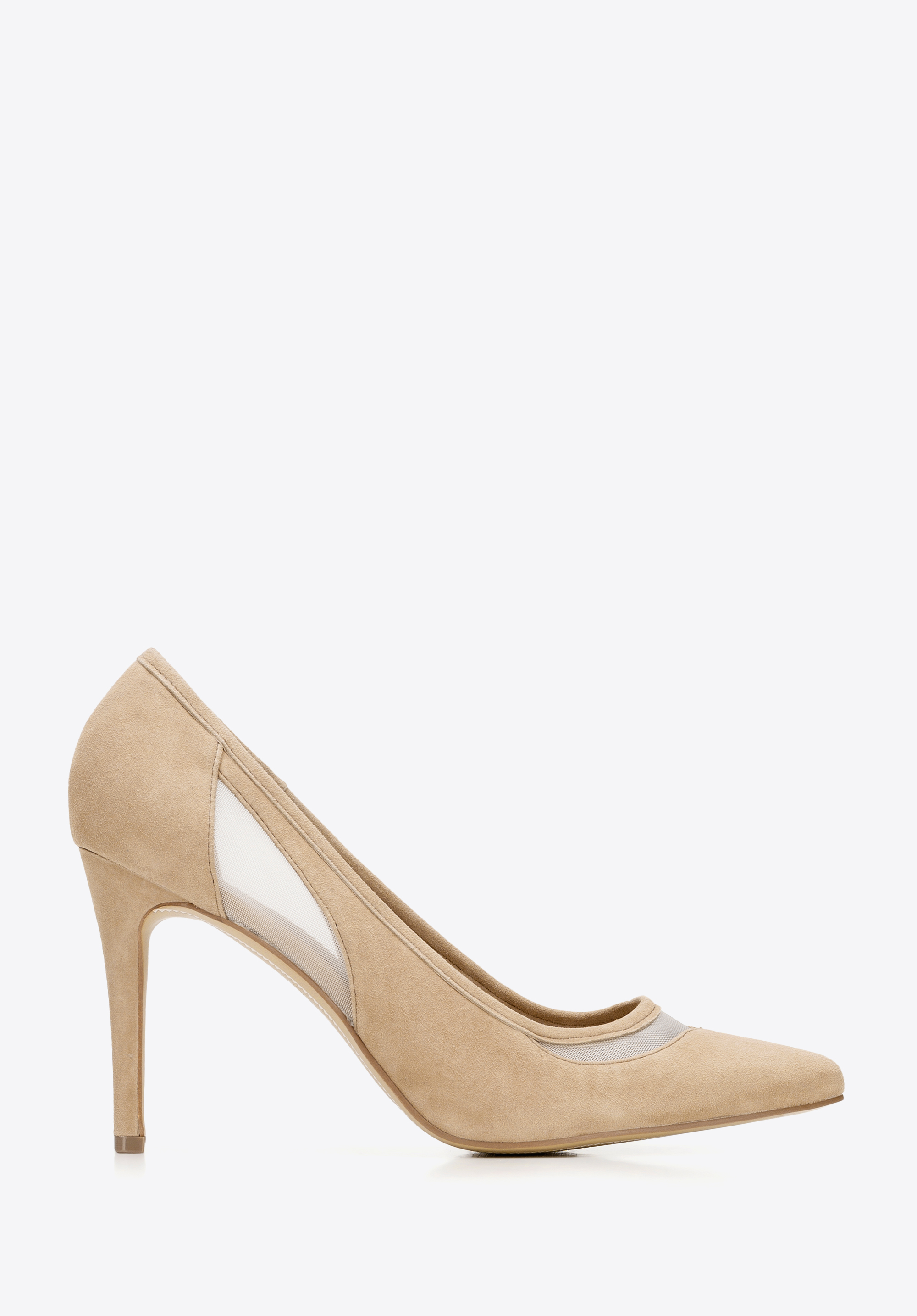 Stiletto din piele intoarsa cu plasa, bej, 92-D-550-9-36, Fotografie 1