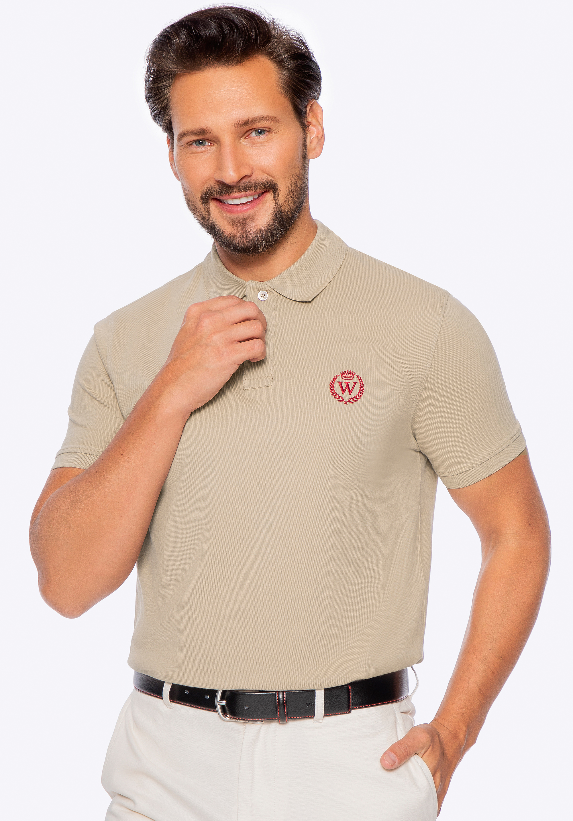 Tricou polo bărbătesc din bumbac cu logo colorat, bej, M0-99-101-9-L, Fotografie 1