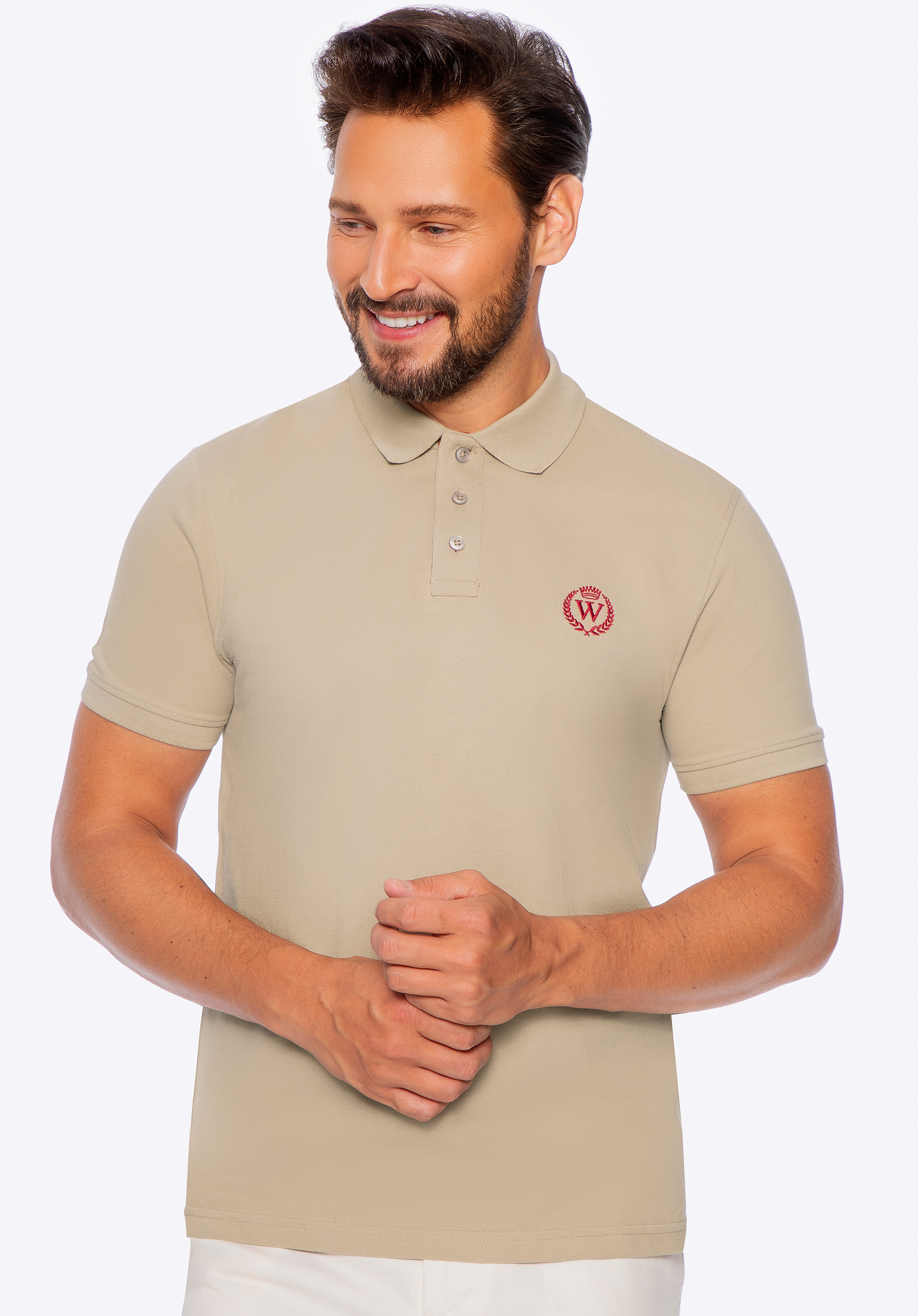 Tricou polo bărbătesc din bumbac cu logo colorat, bej, M0-99-101-9-L, Fotografie 1