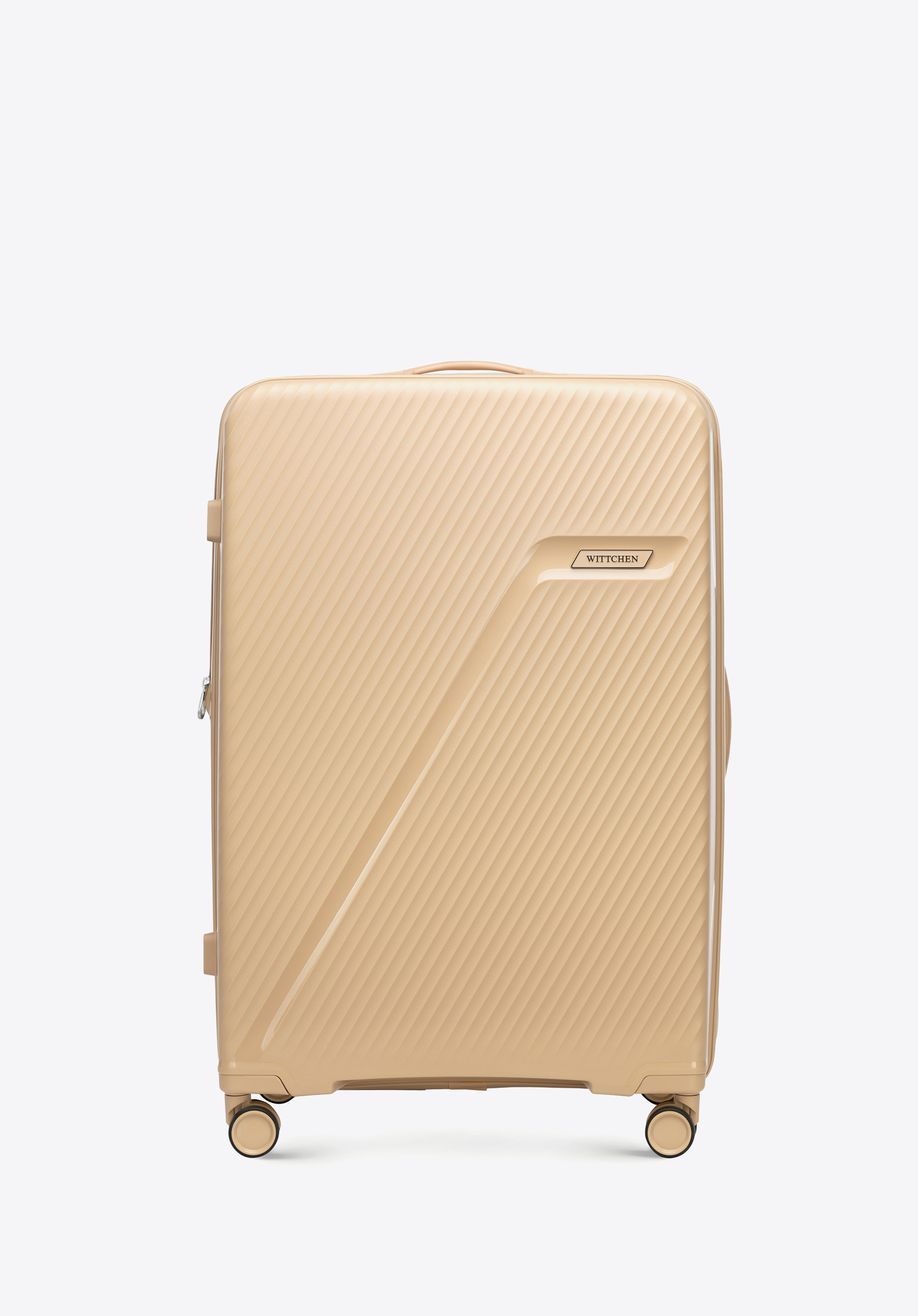 Valiză mare din polipropilenă cu model diagonal, bej, 56-3T-503-10, Fotografie 1