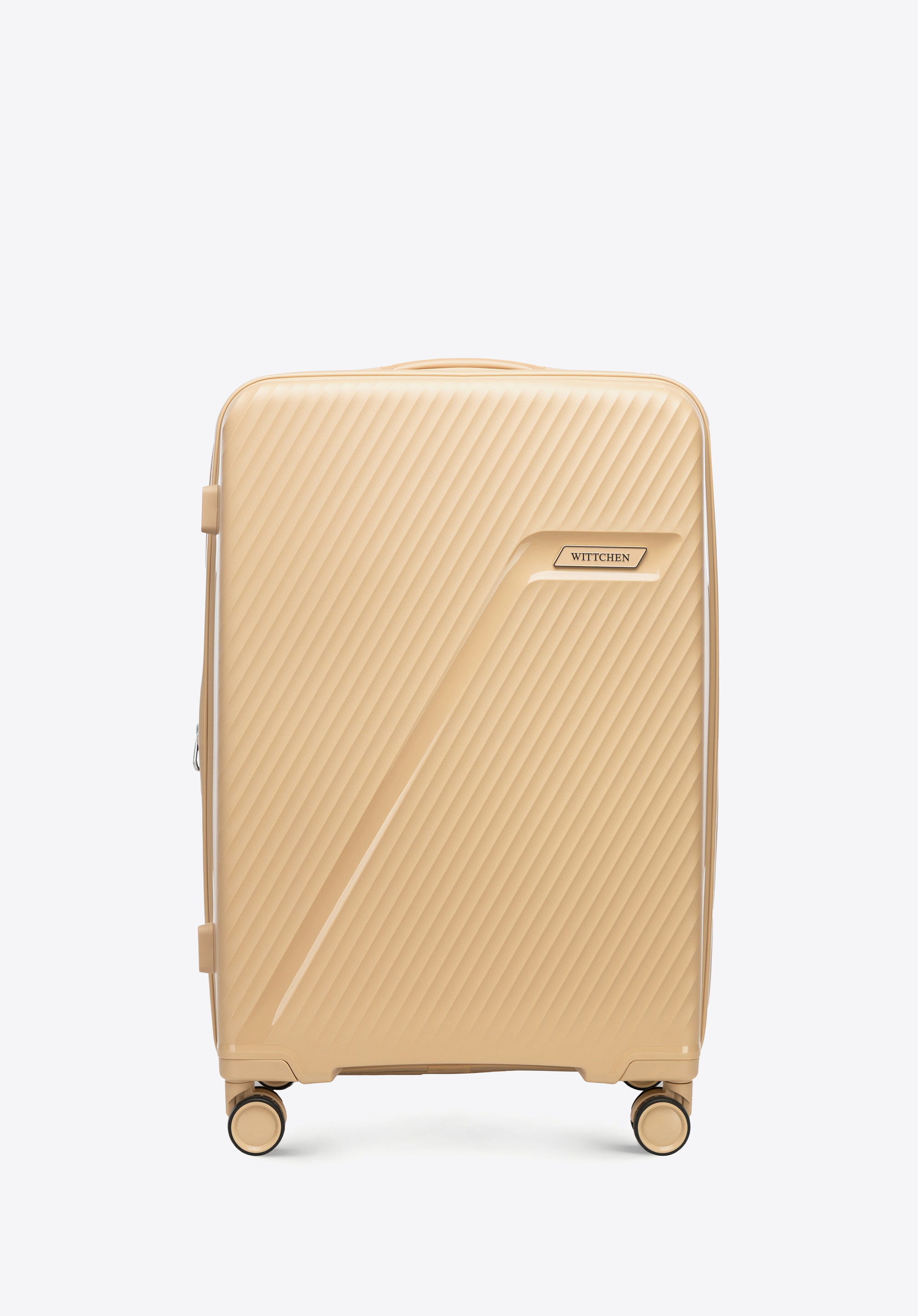 Valiză medie din polipropilenă cu model diagonal, bej, 56-3T-502-86, Fotografie 1