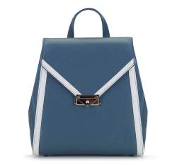 Женский кожаный рюкзак с клапаном в форме конверта, бело-голубой, 92-4E-312-7, Фотография 1