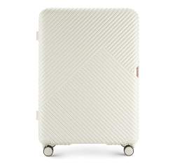 Большой чемодан из поликарбоната в полоску, белый, 56-3P-843-88, Фотография 1