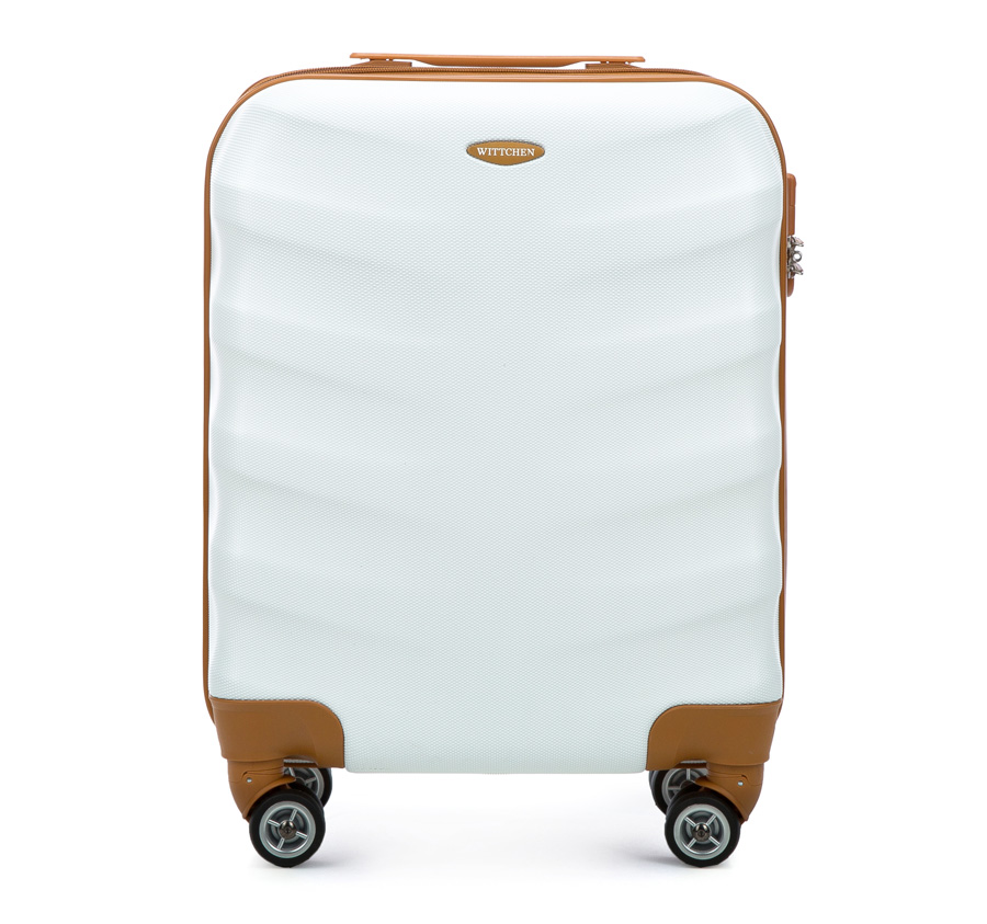 

Чемодан ручная кладь из ABS  пластика с коричневыми вставками, Белый