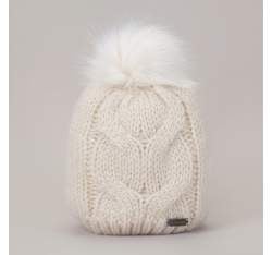 Женская шапка с помпоном и широким плетением, белый с оттенком, 93-HF-009-0, Фотография 1