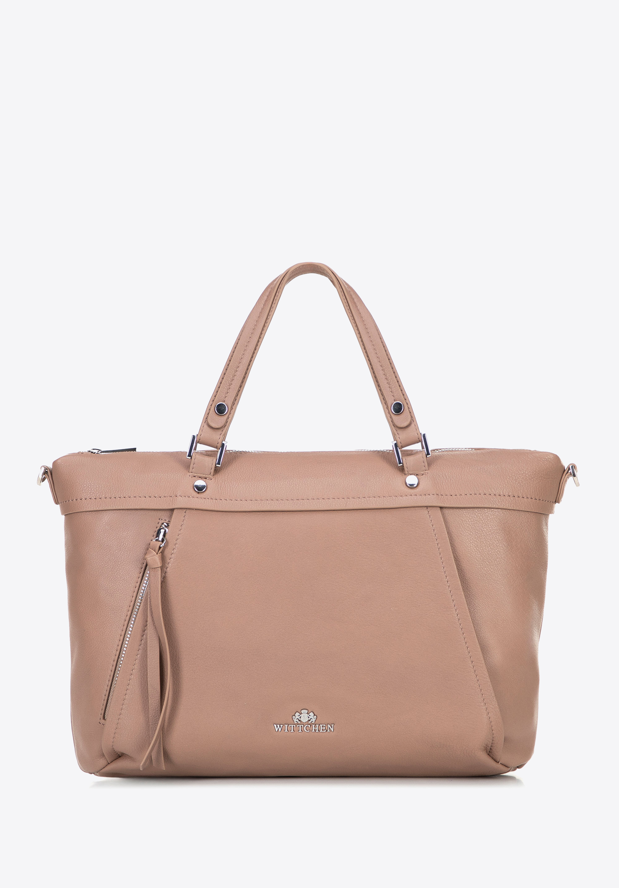 Жіноча шкіряна сумка для ноутбука 15" з китицею, бежевий, 100-4E-803-9, Фото 1