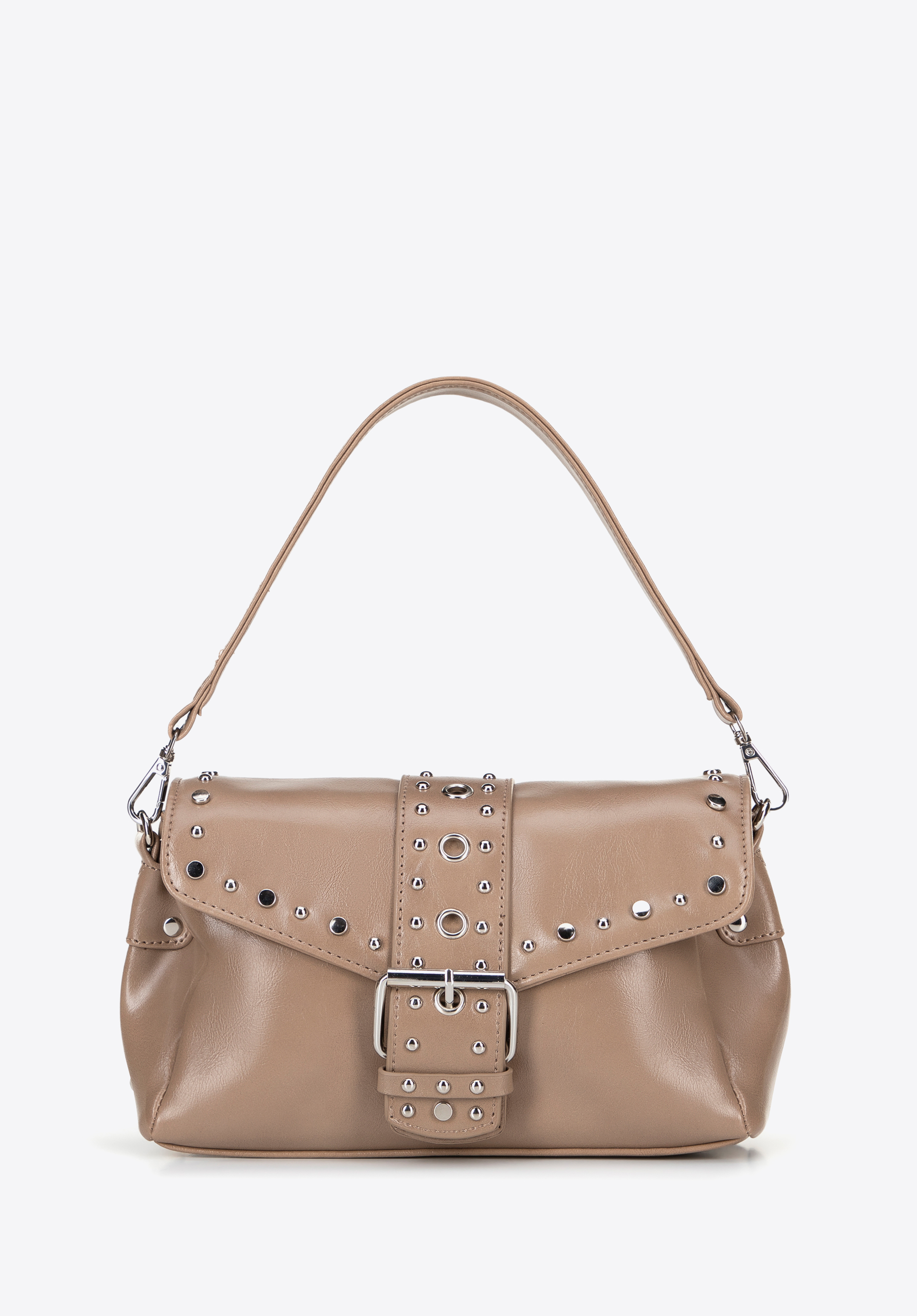 Жіноча сумка з екошкіри з декоративними заклепками, бежевий, 100-4Y-207-3, Фото 1