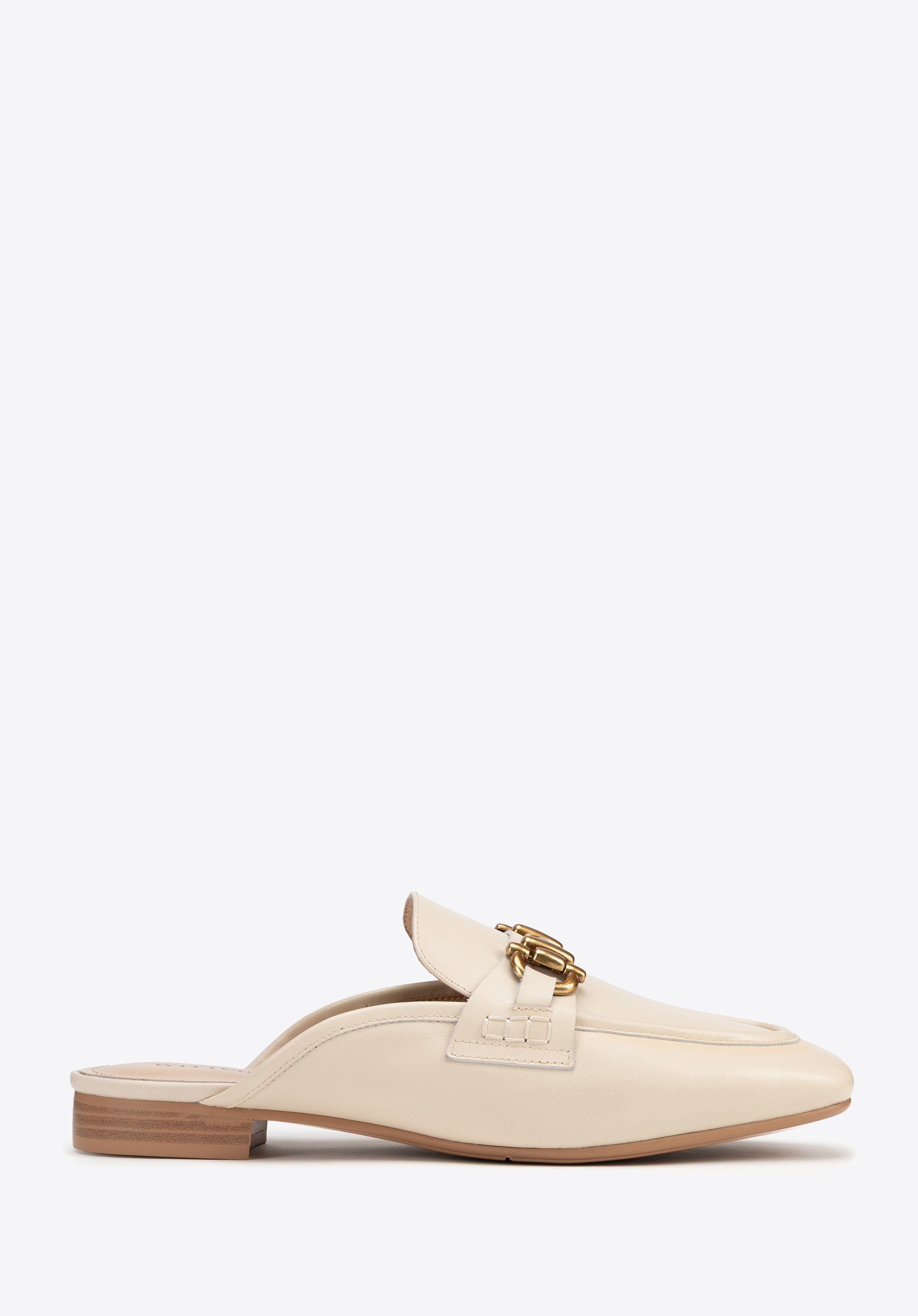 Шкіряні лофери без спинки, бежевий, 100-D-505-1-35, Фото 1