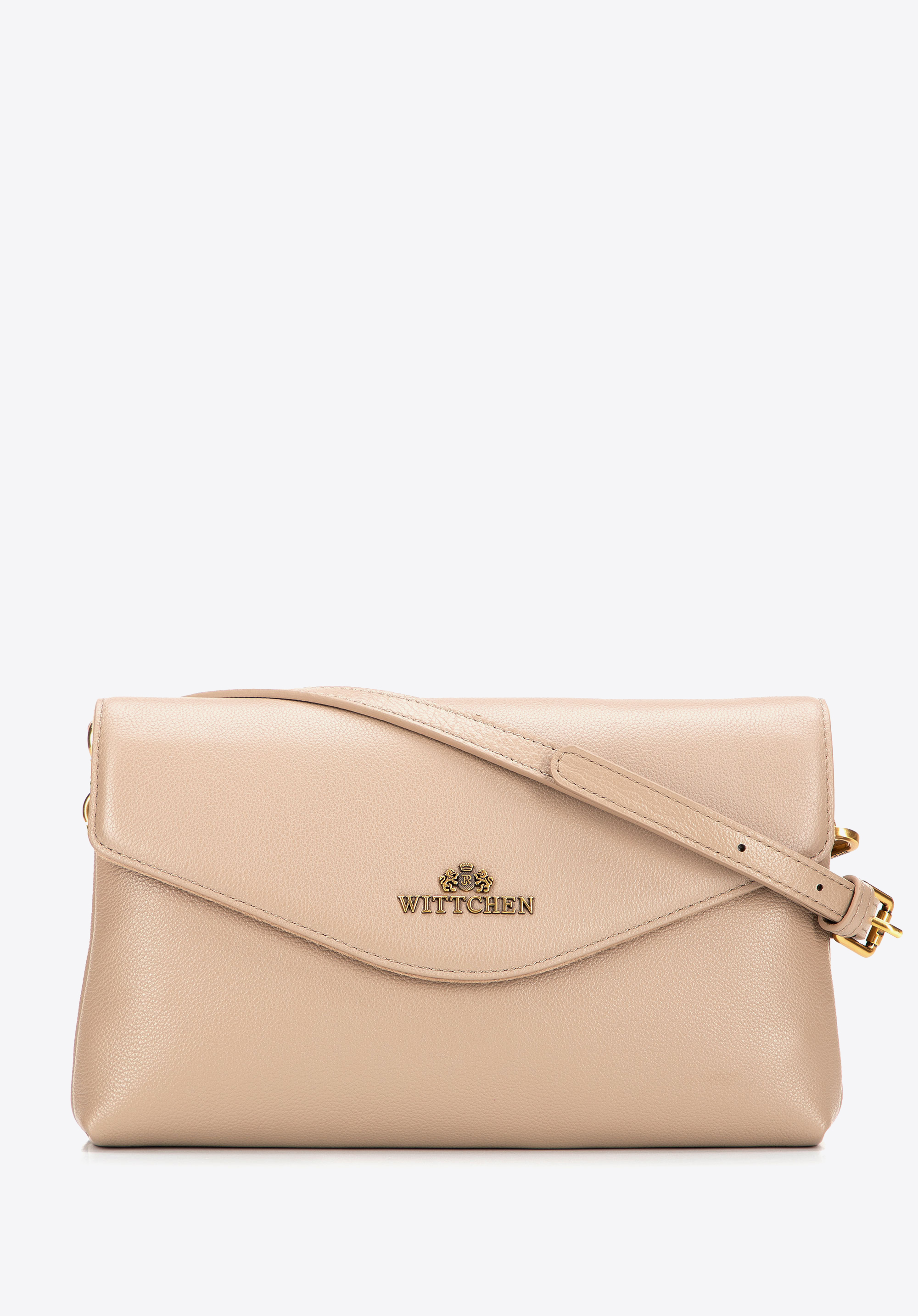 Шкіряна сумка через плече з клапаном-конвертом, бежевий, 101-4E-611-9, Фото 1