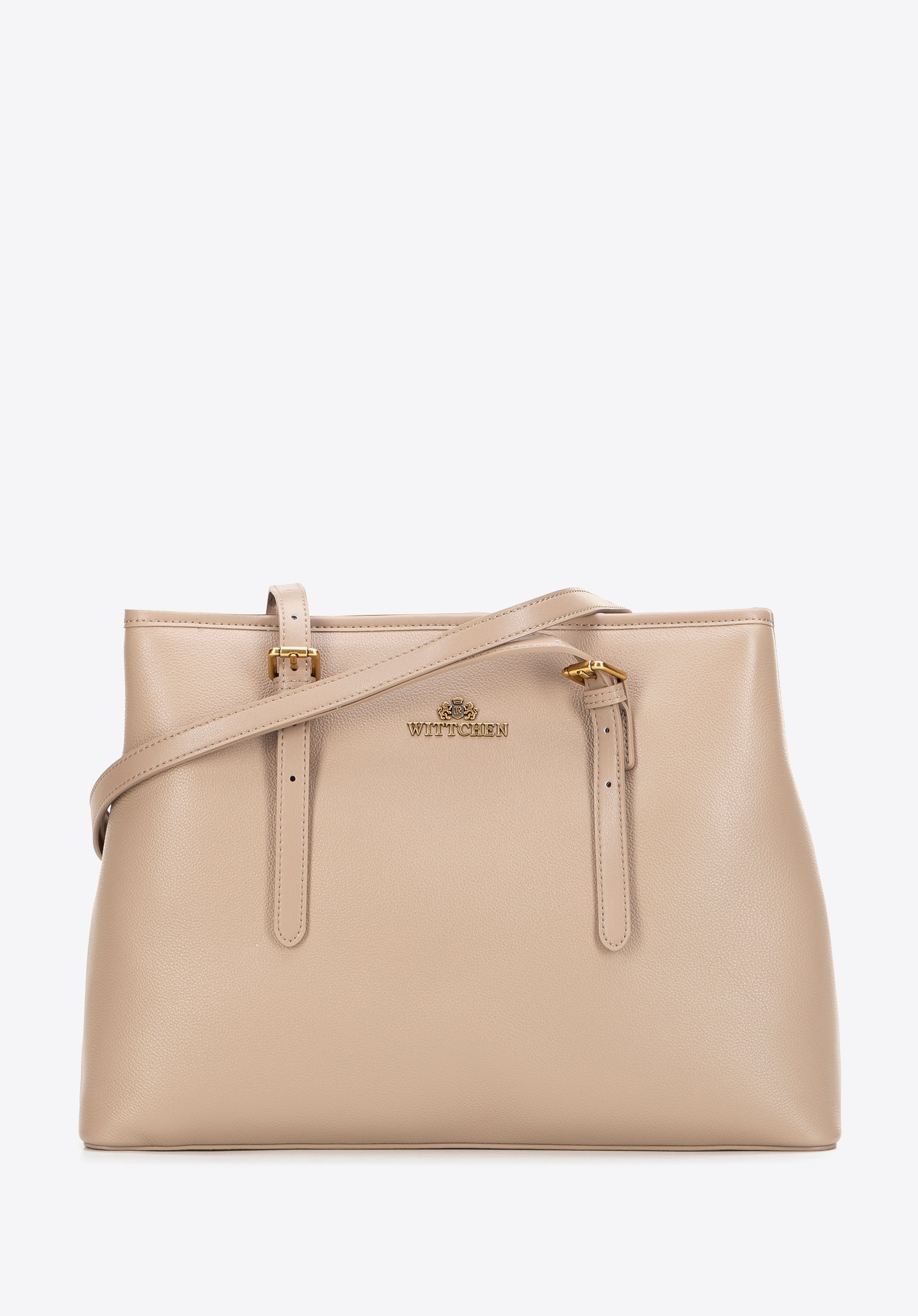 Шкіряна сумка-шоппер з регульованими ручками бежева