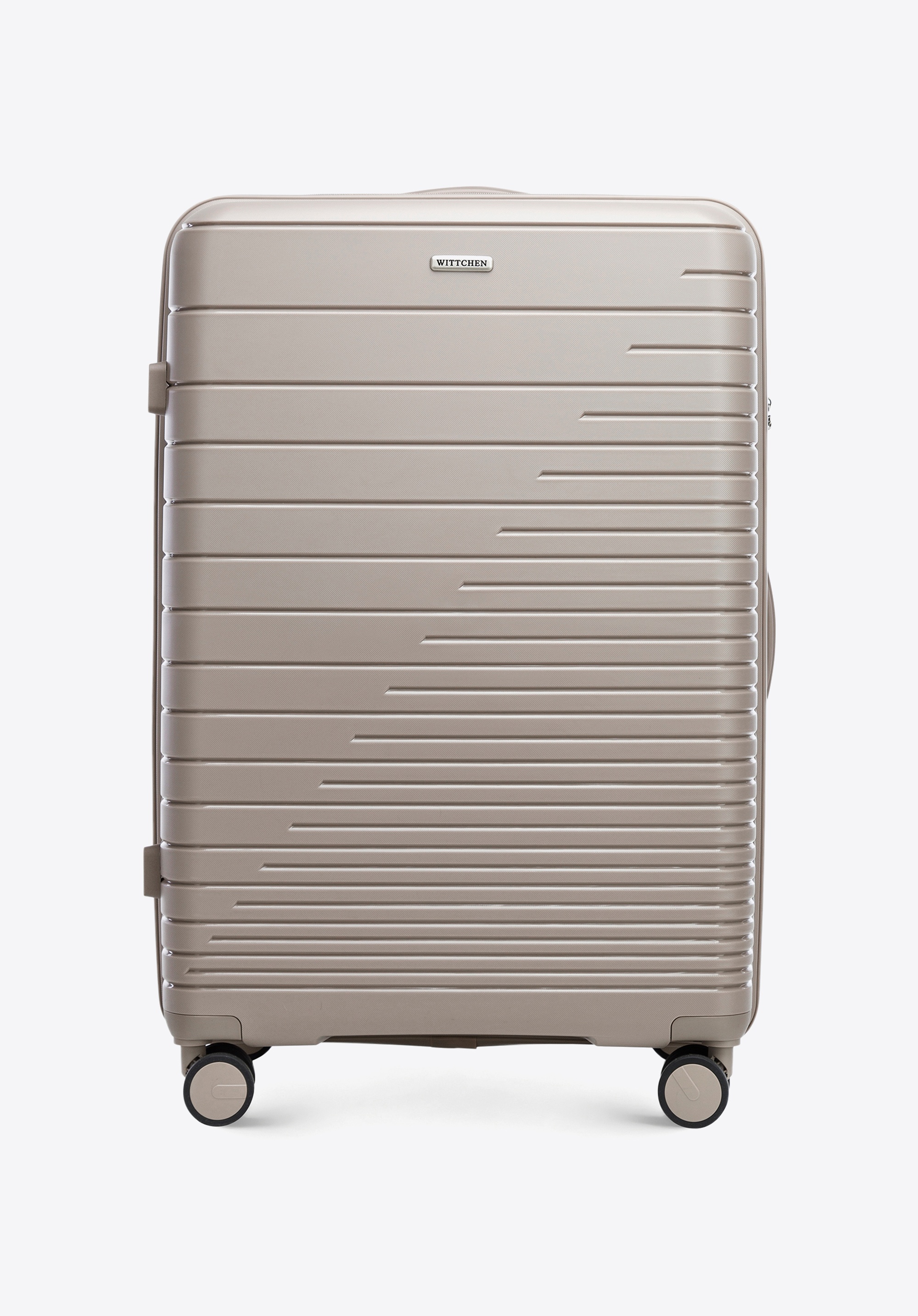 Велика валіза з поліпропілену з глянцевими смужками, бежевий, 56-3T-163-86, Фото 1