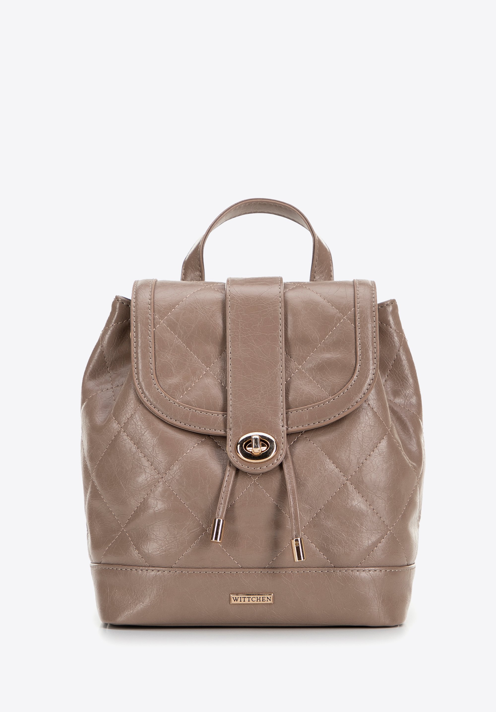 Жіночий рюкзак з екошкіри з геометричною прострочкою, бежевий, 99-4Y-625-9, Фото 1