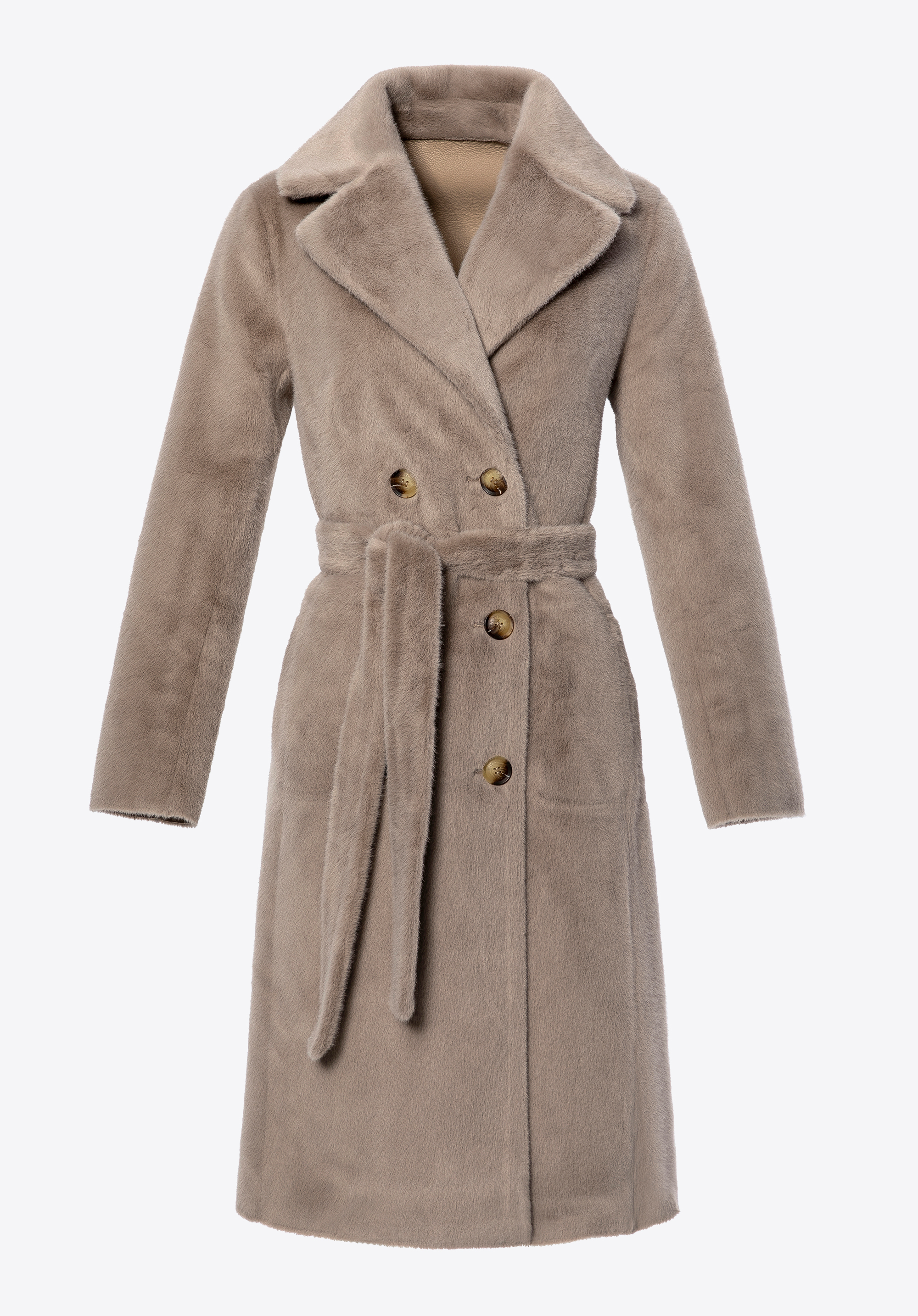 Жіноче двостороннє пальто з поясом, бежевий, 101-9W-000-9-2XL, Фото 1