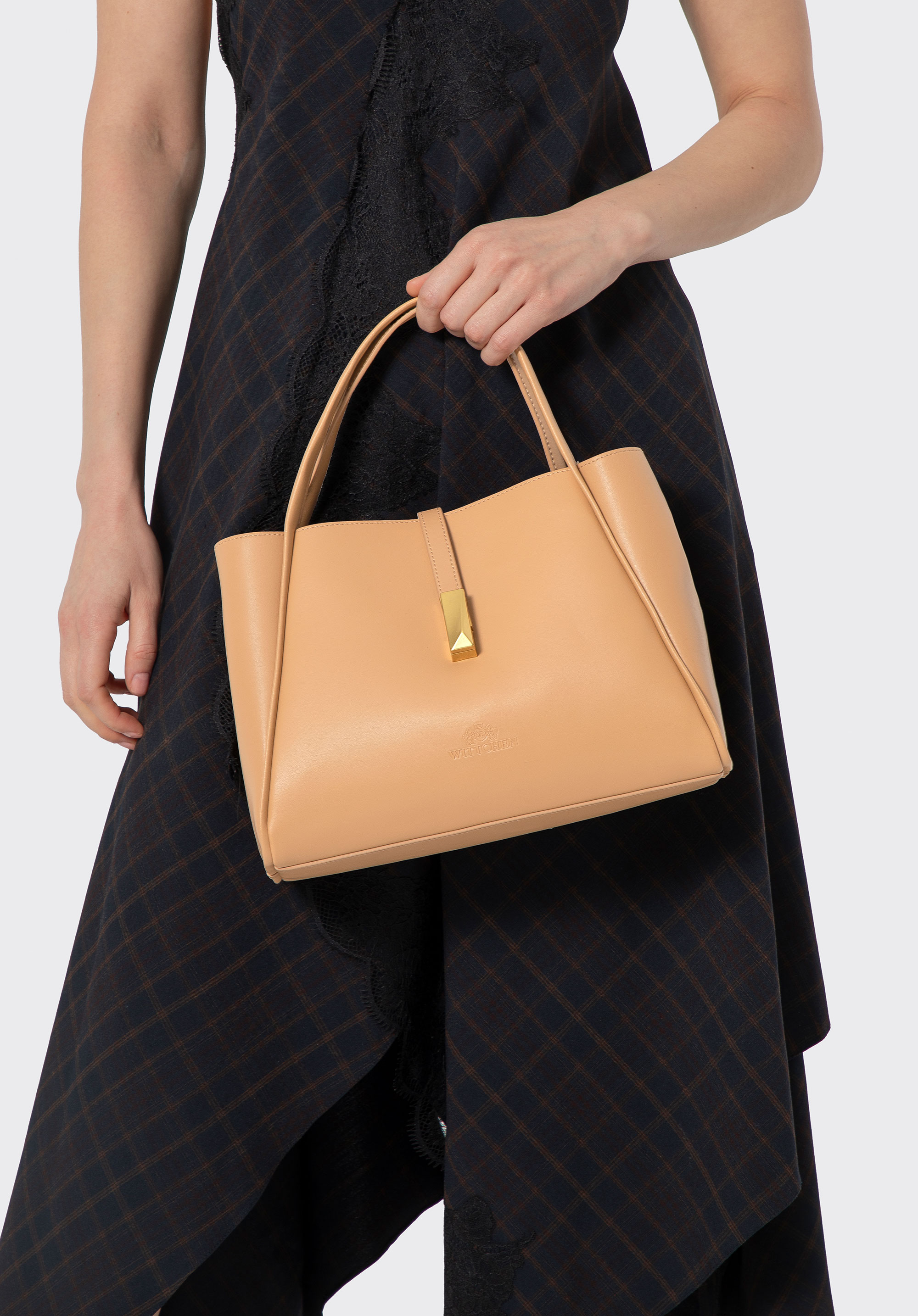 Шкіряна жіноча сумка зі знімною сумкою, бежевий, 100-4E-202-9, Фото 1