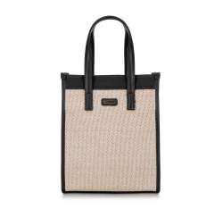 Маленькая сумка-шоппер с плетением, бежево- черный, 94-4Y-502-1, Фотография 1