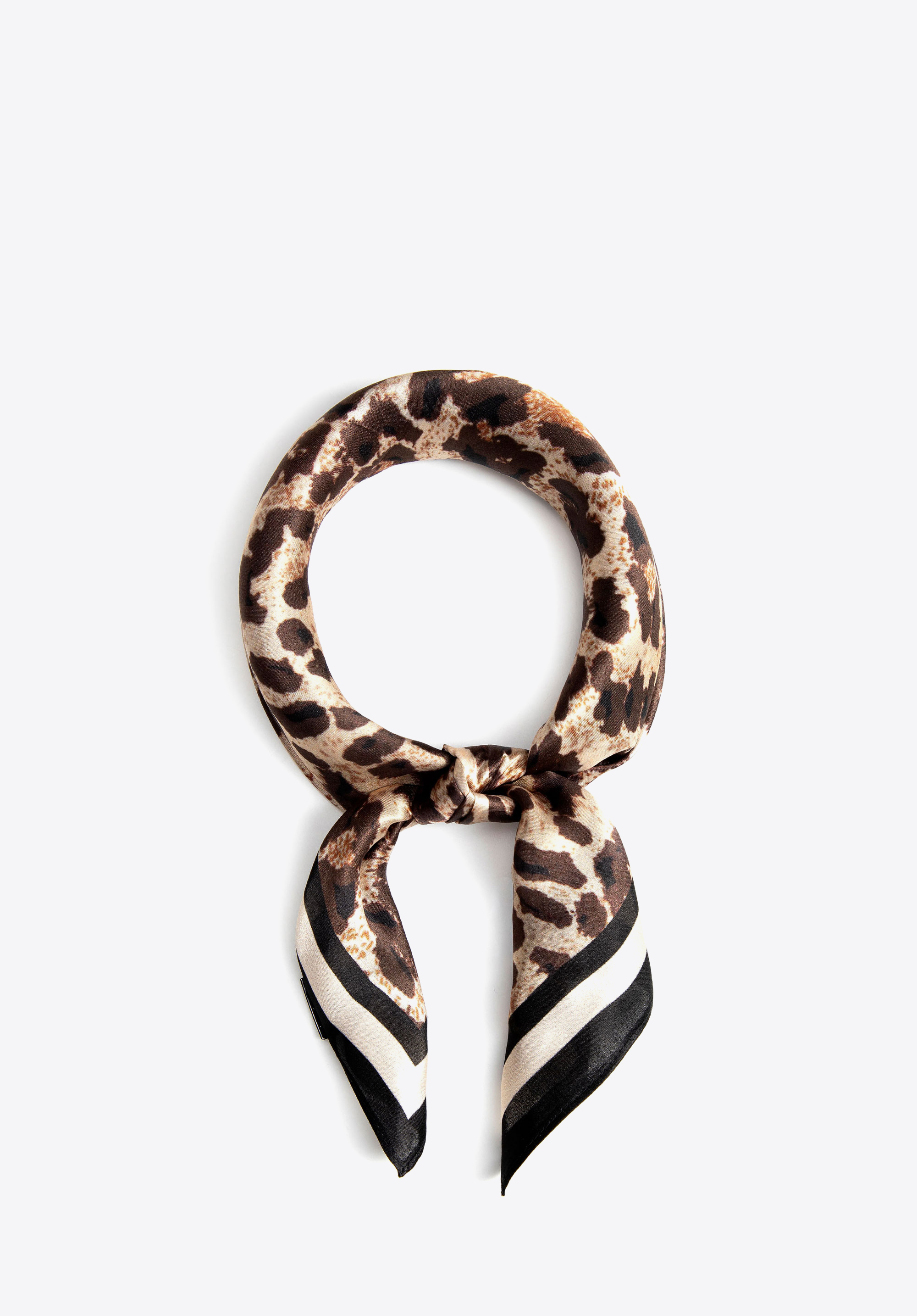 Жіночий шовковий шарф з леопардовим принтом, бежево-коричневий, 103-7D-S01-X2, Фото 1