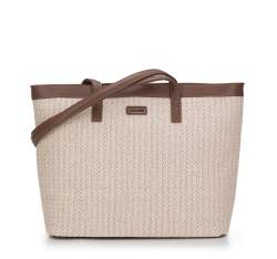 Большая сумка-шоппер с тканым эффектом, бежево-коричневый, 94-4Y-500-5, Фотография 1