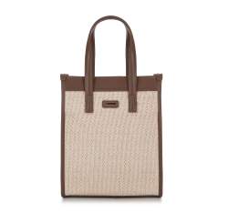 Маленькая сумка-шоппер с плетением, бежево-коричневый, 94-4Y-502-5, Фотография 1