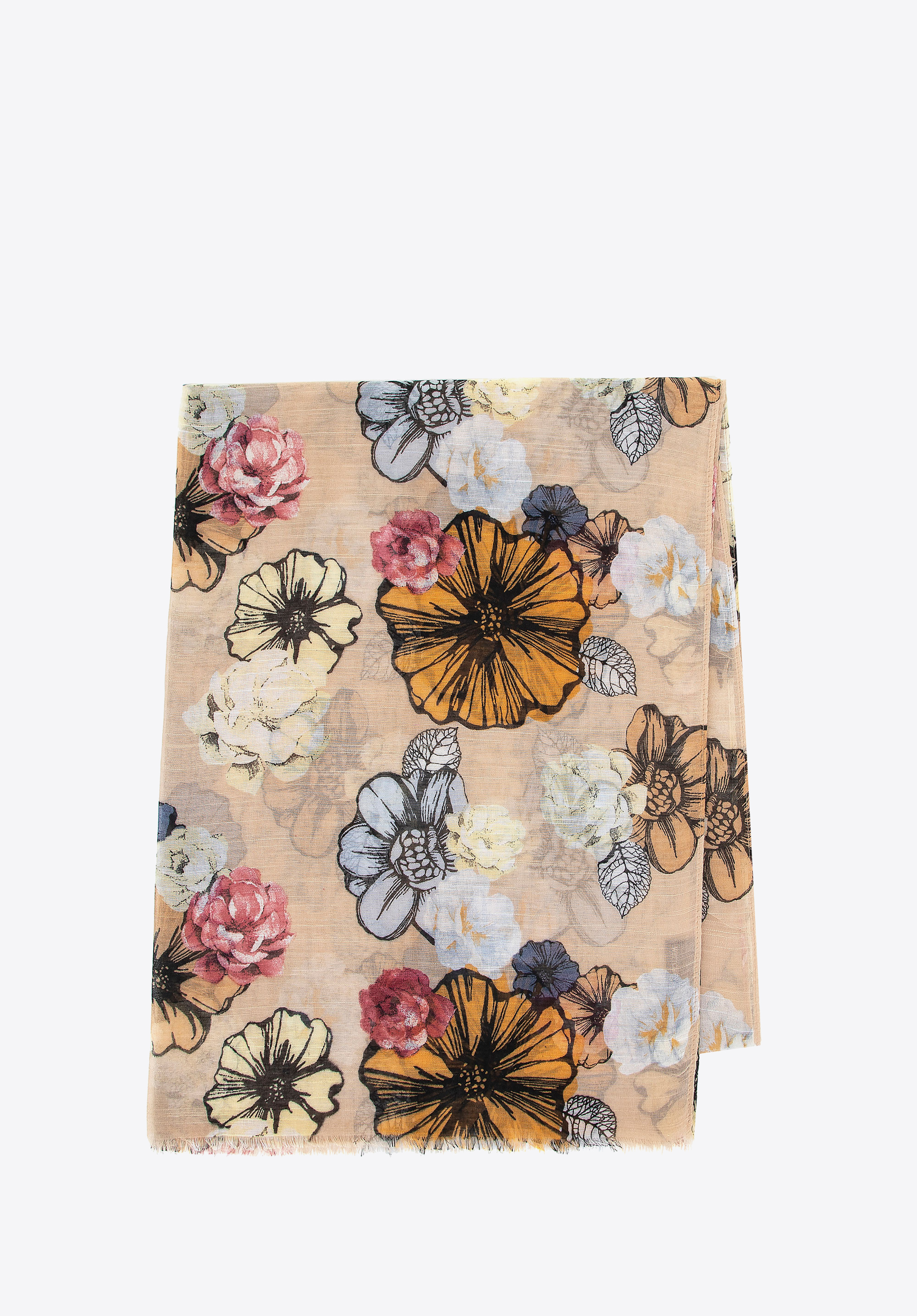 Ніжний жіночий шарф з квітковим візерунком, бежево-помаранчевий, 100-7D-010-X9, Фото 1