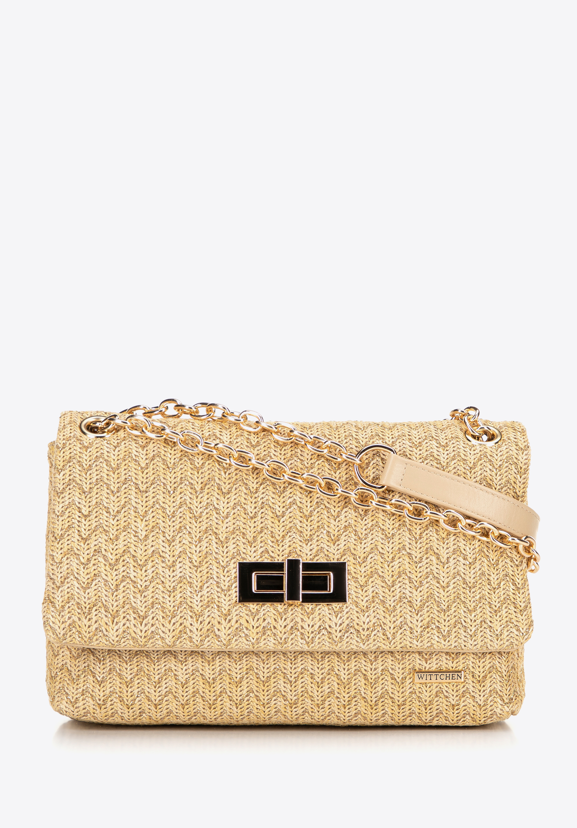 Жіноча сумка через плече на ланцюжку, бежево-золотий, 100-4Y-414-N, Фото 1