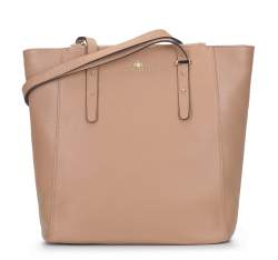Кожаная сумка-шоппер с потайными карманами, бежевый, 92-4E-643-9, Фотография 1
