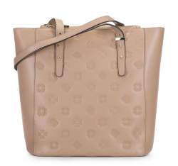 Кожаная сумка-шоппер с тиснением монограмм, бежевый, 92-4E-696-9, Фотография 1