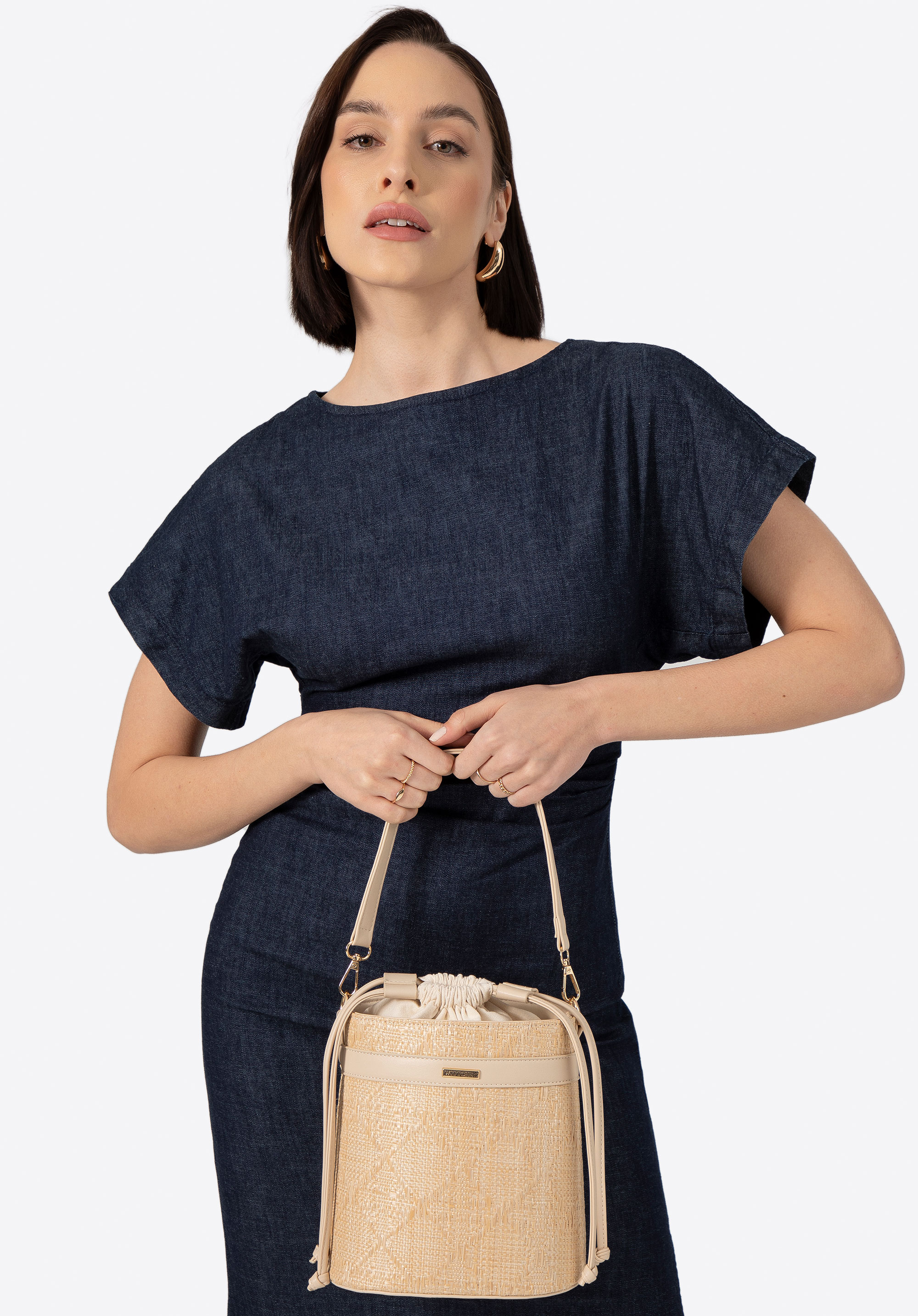 Dámska bucket bag s tkanou textúrou, béžová, 100-4Y-433-9, Obrázok 1