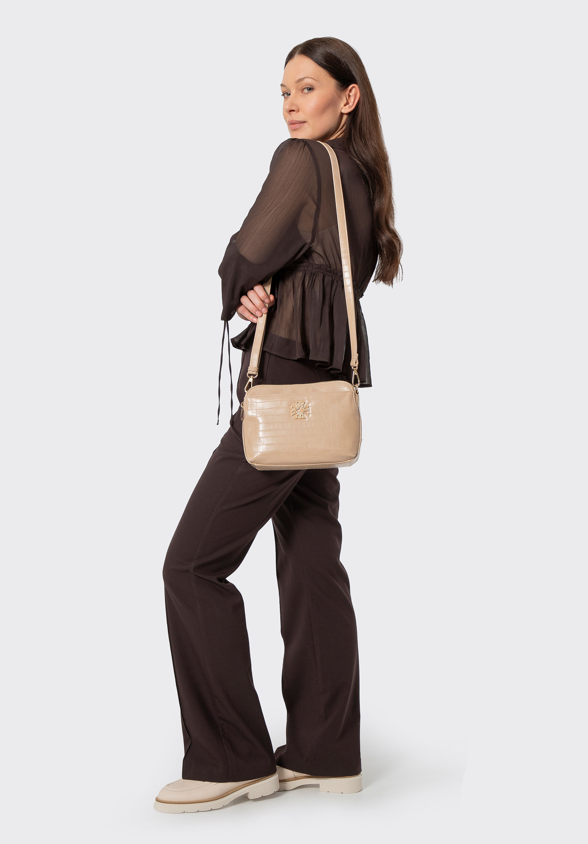 Dámská crossbody kabelka z umělé kůže s krokodílím efektem, béžová, 29-4Y-017-B9, Obrázek 1