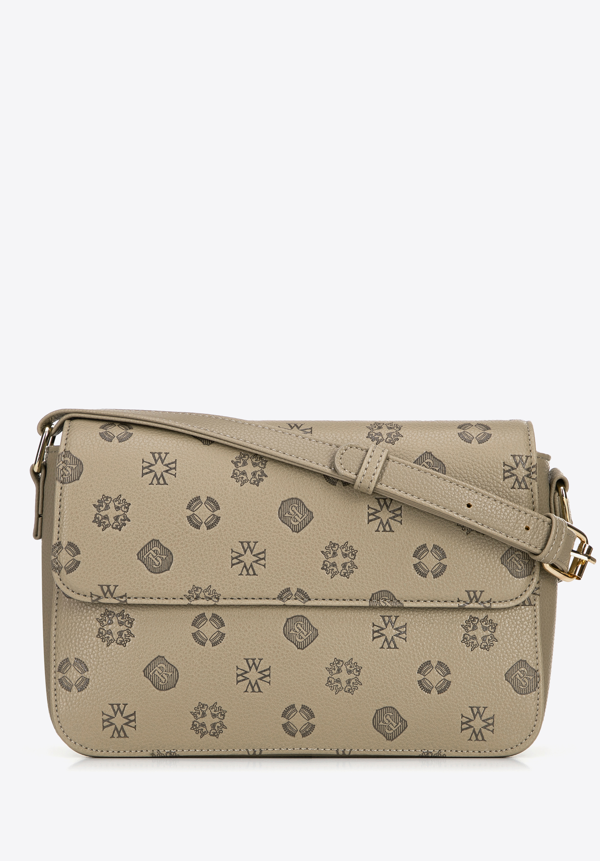 Dámska crossbody kabelka z umelej kože s reliéfnym podpisom, béžová, 101-4Y-P06-9, Obrázok 1