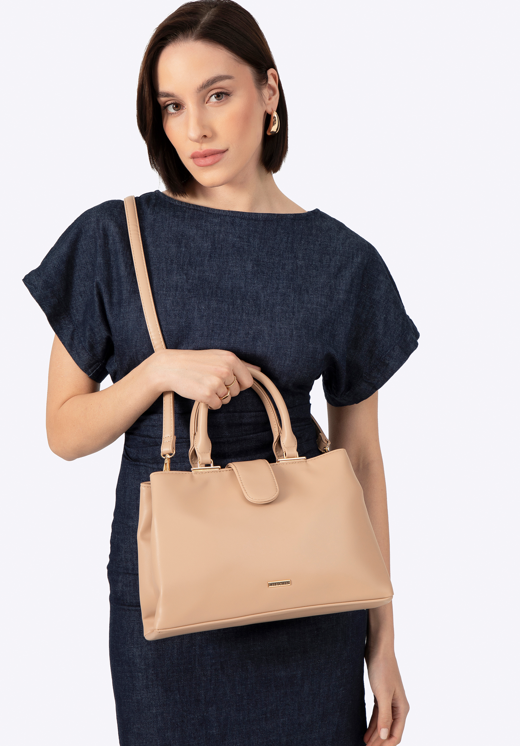 Dámská dvoukomorová kabelka z imitace kůže, béžová, 100-4Y-202-9, Obrázek 1