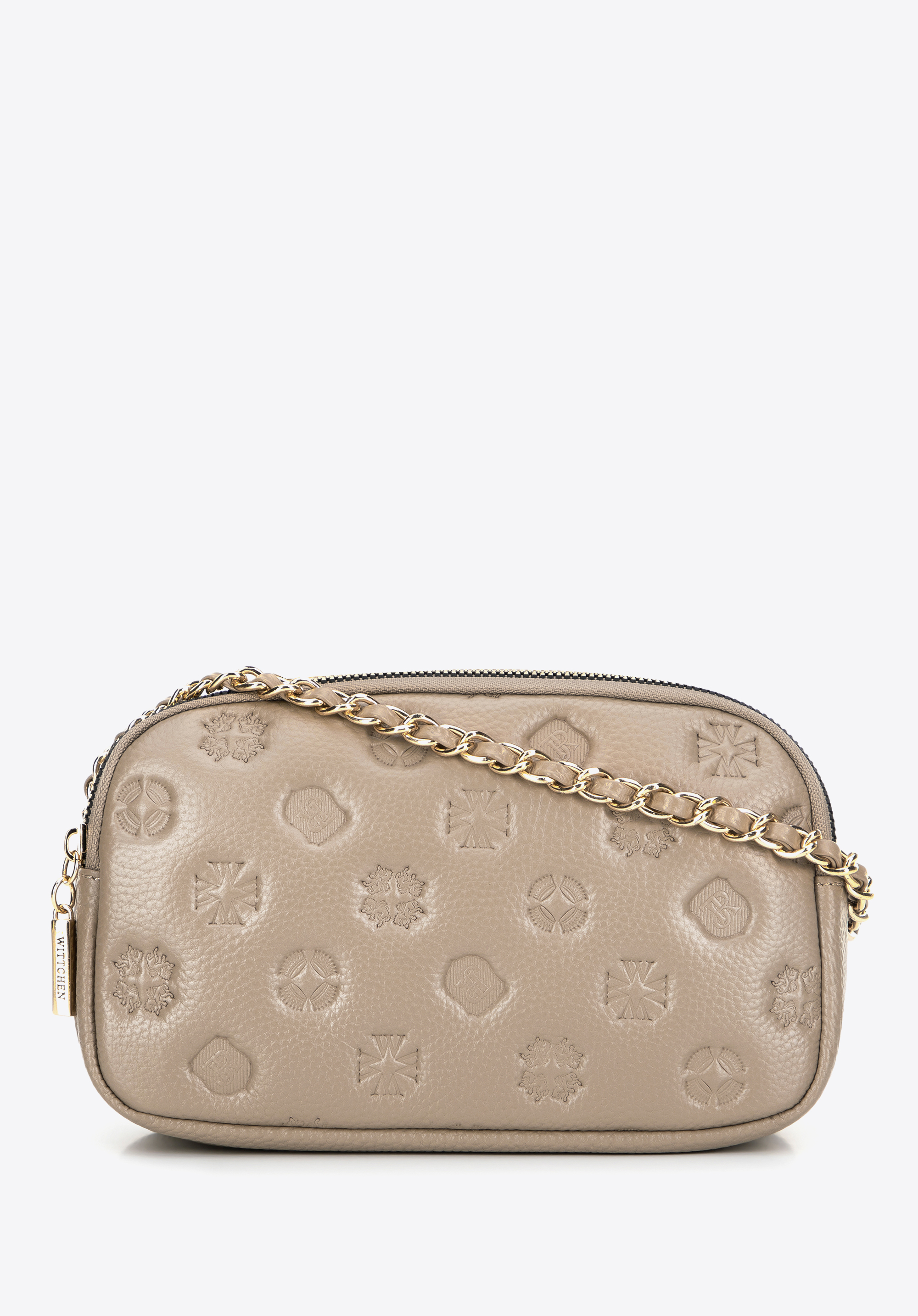 Dámská kožená crossbody kabelka s řetízkovým popruhem přes rameno, béžová, 99-4E-305-8, Obrázek 1