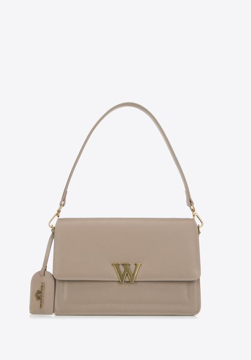 Dámská kožená kabelka s písmenem "W", béžová, 98-4E-203-6, Obrázek 1