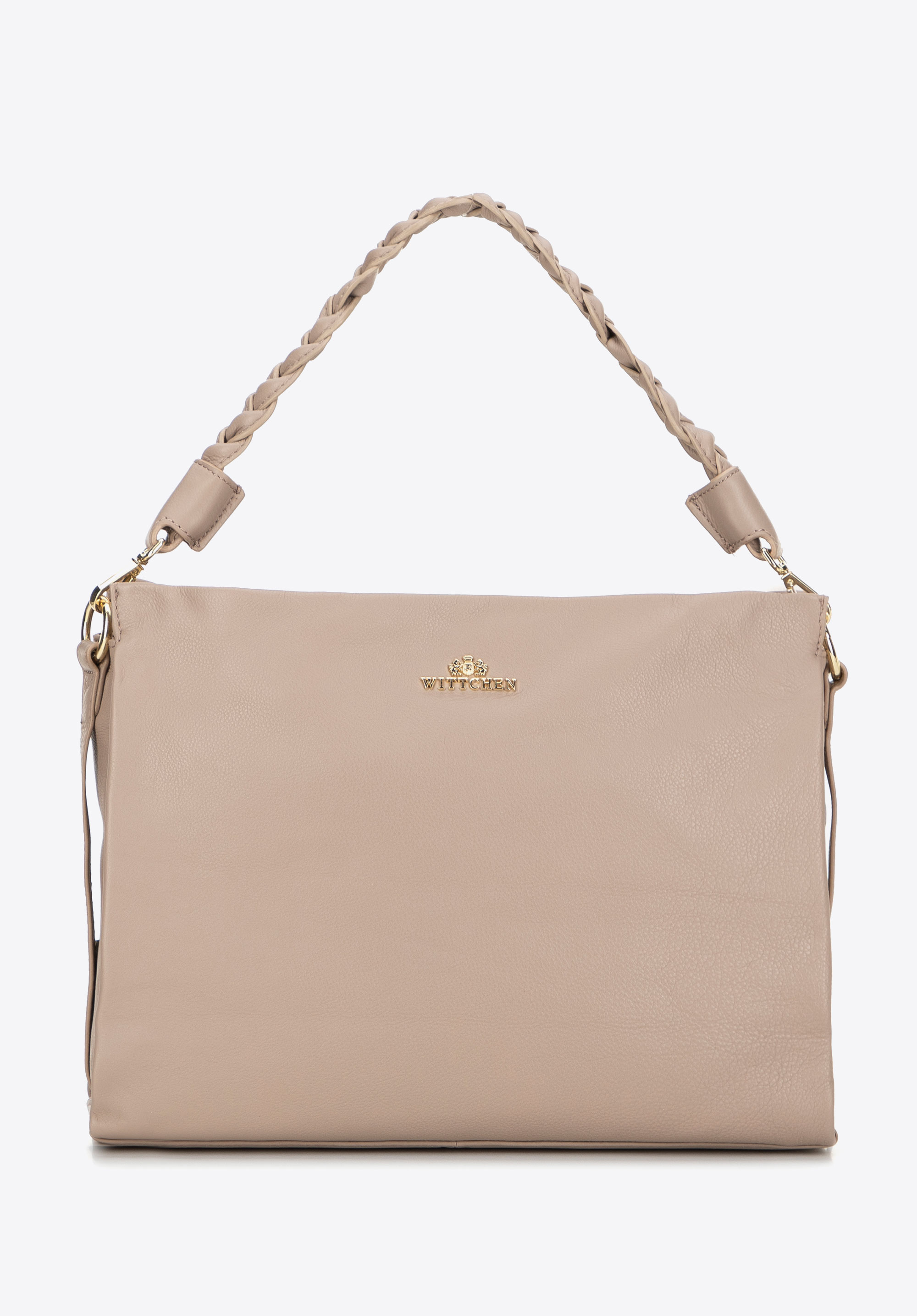 Dámská kožená kabelka s tkaným uchem, béžová, 99-4E-010-9, Obrázek 1