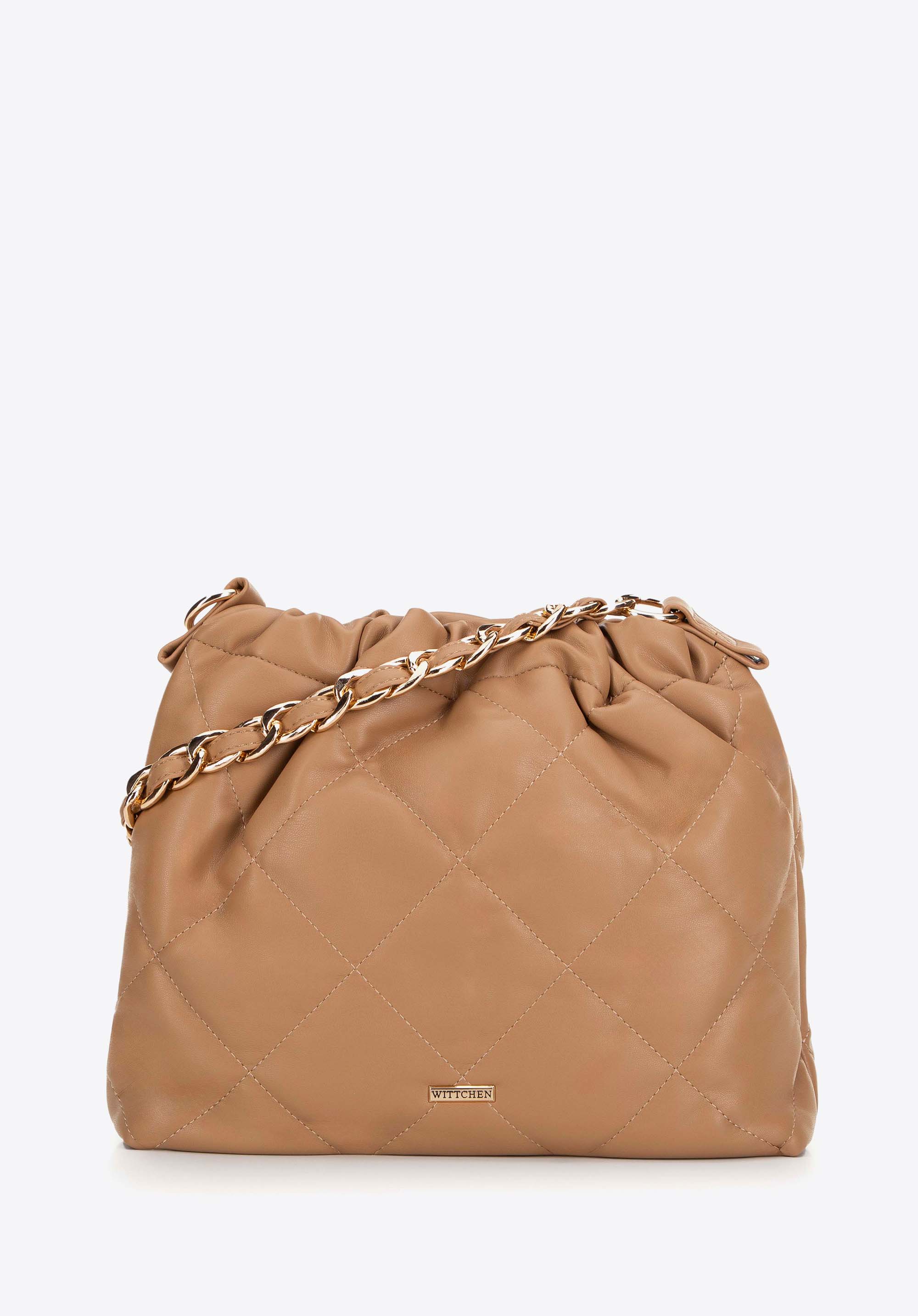 Dámska prešívaná hobo kabelka s retiazkovým popruhom cez rameno, béžová, 99-4Y-626-9, Obrázok 1