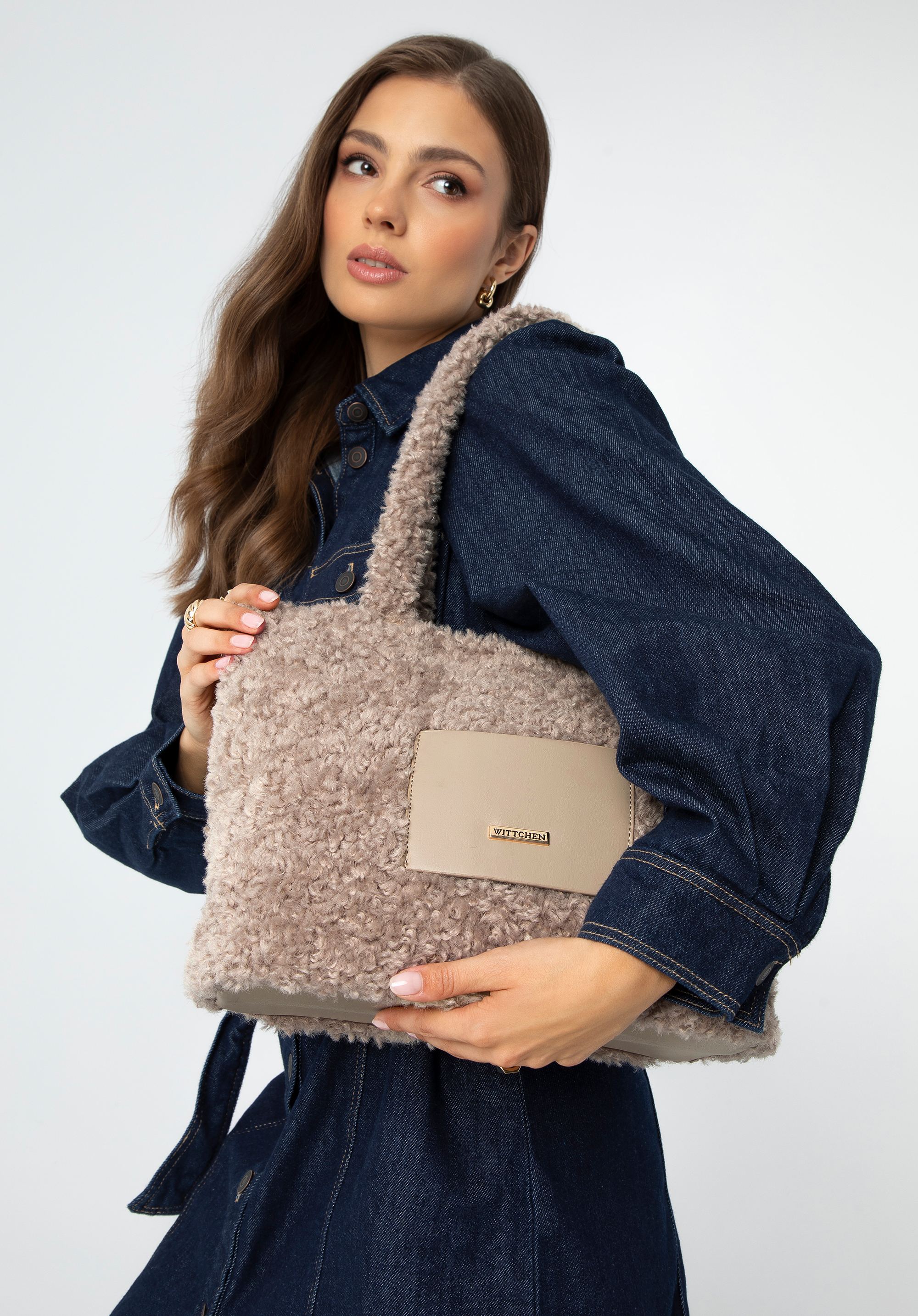 Dámska shopper taška z plyšovej umelej kožušiny, béžová, 99-4Y-421-9, Obrázok 1