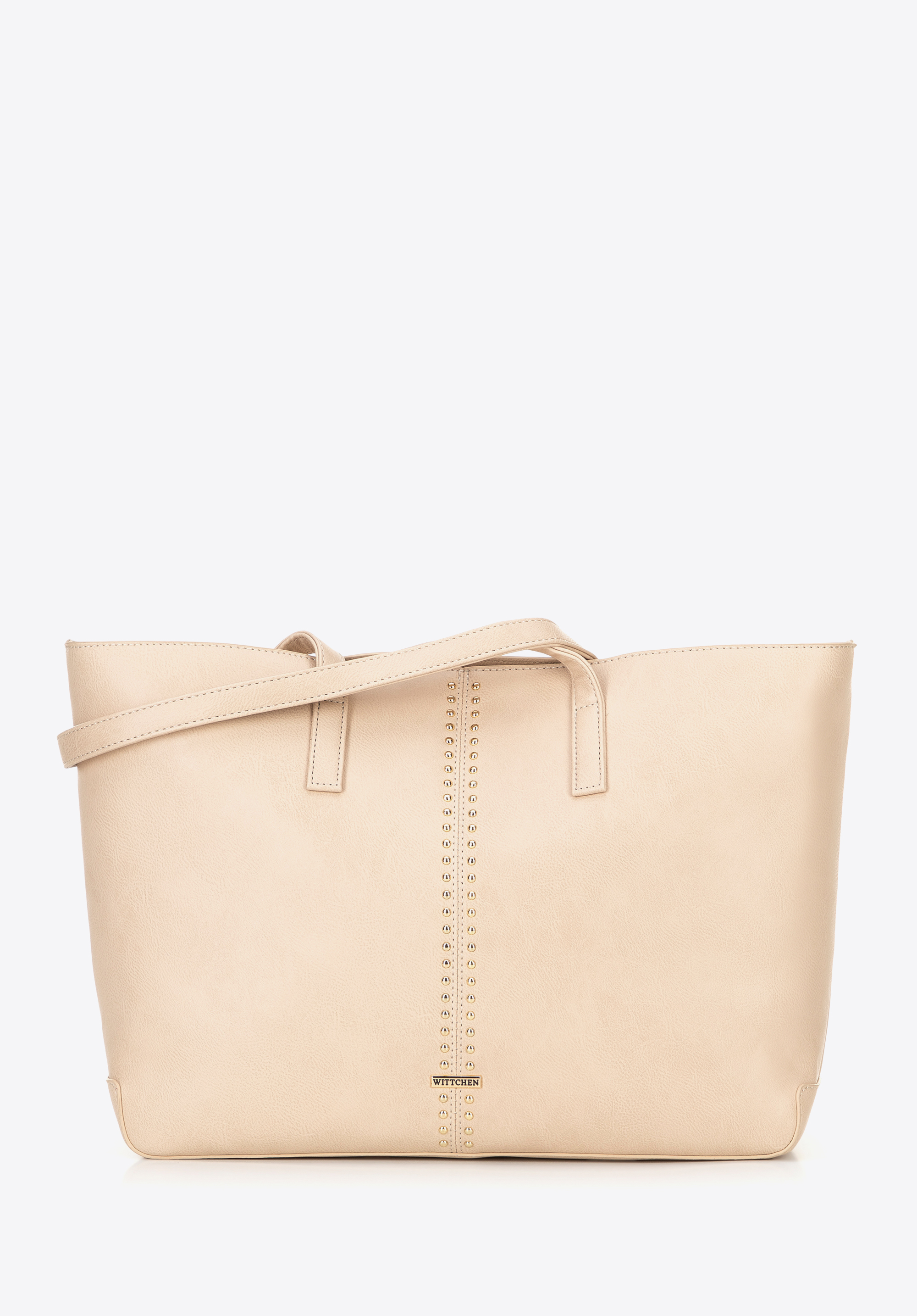 Dámská shopper taška z umělé kůže s panelem s cvočky, béžová, 100-4Y-209-0, Obrázek 1