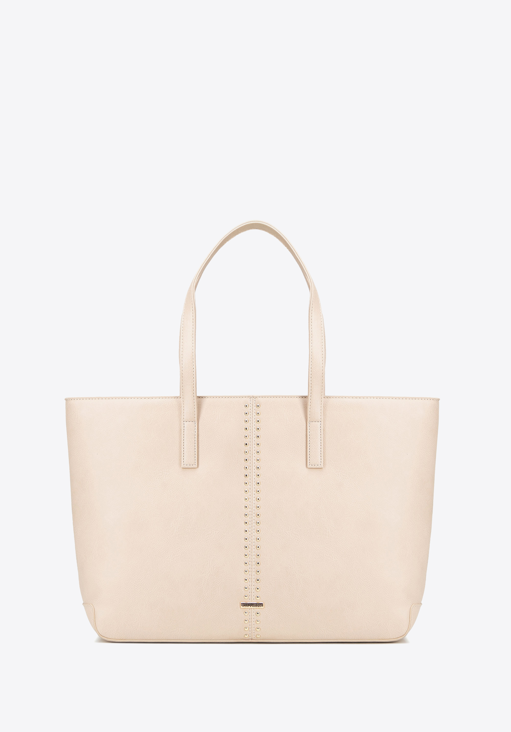 Dámská shopper taška z umělé kůže s panelem s cvočky, béžová, 100-4Y-209-0, Obrázek 1