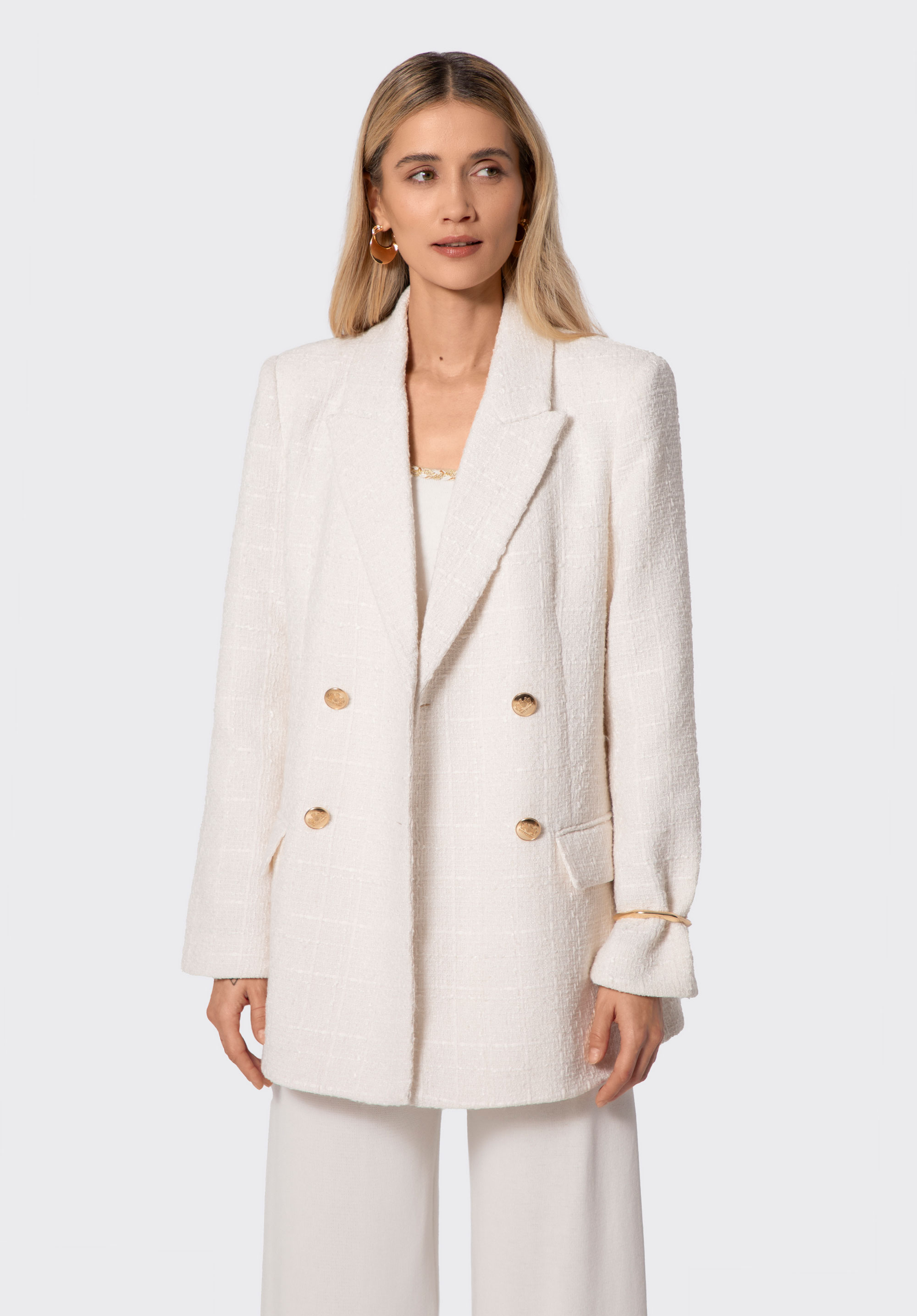 Dámske dlhé sako z buklé, béžová, 100-9X-502-9-M, Obrázok 1