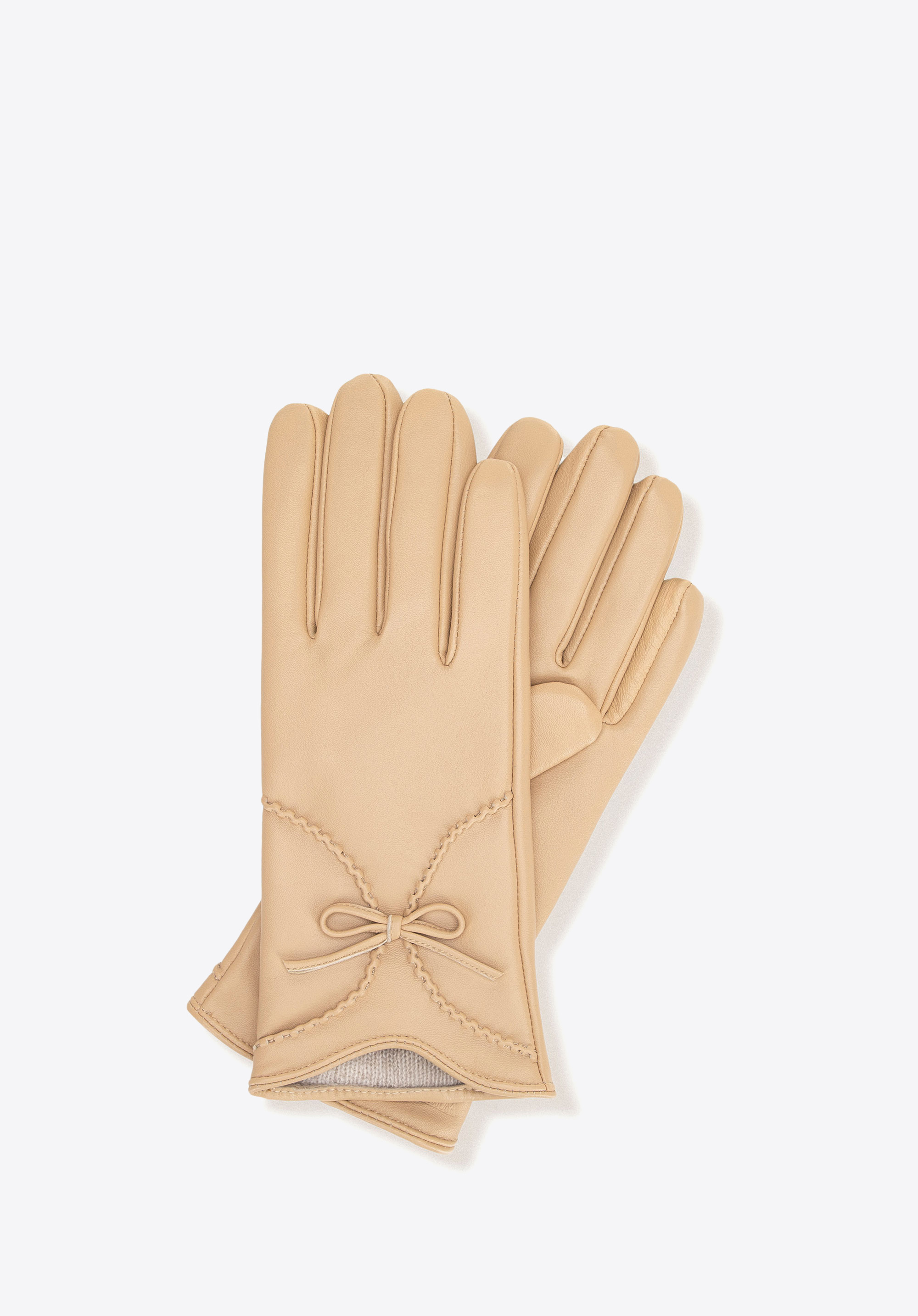 Dámské podšité kožené rukavice, béžová, 44-6A-057-0-M, Obrázek 1