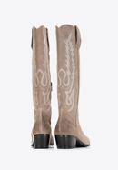 Dámské semišové kovbojské boty vysokého střihu s výšivkou, béžová, 97-D-852-5-39, Obrázek 4