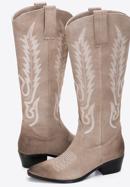 Dámské semišové kovbojské boty vysokého střihu s výšivkou, béžová, 97-D-852-5-40, Obrázek 7