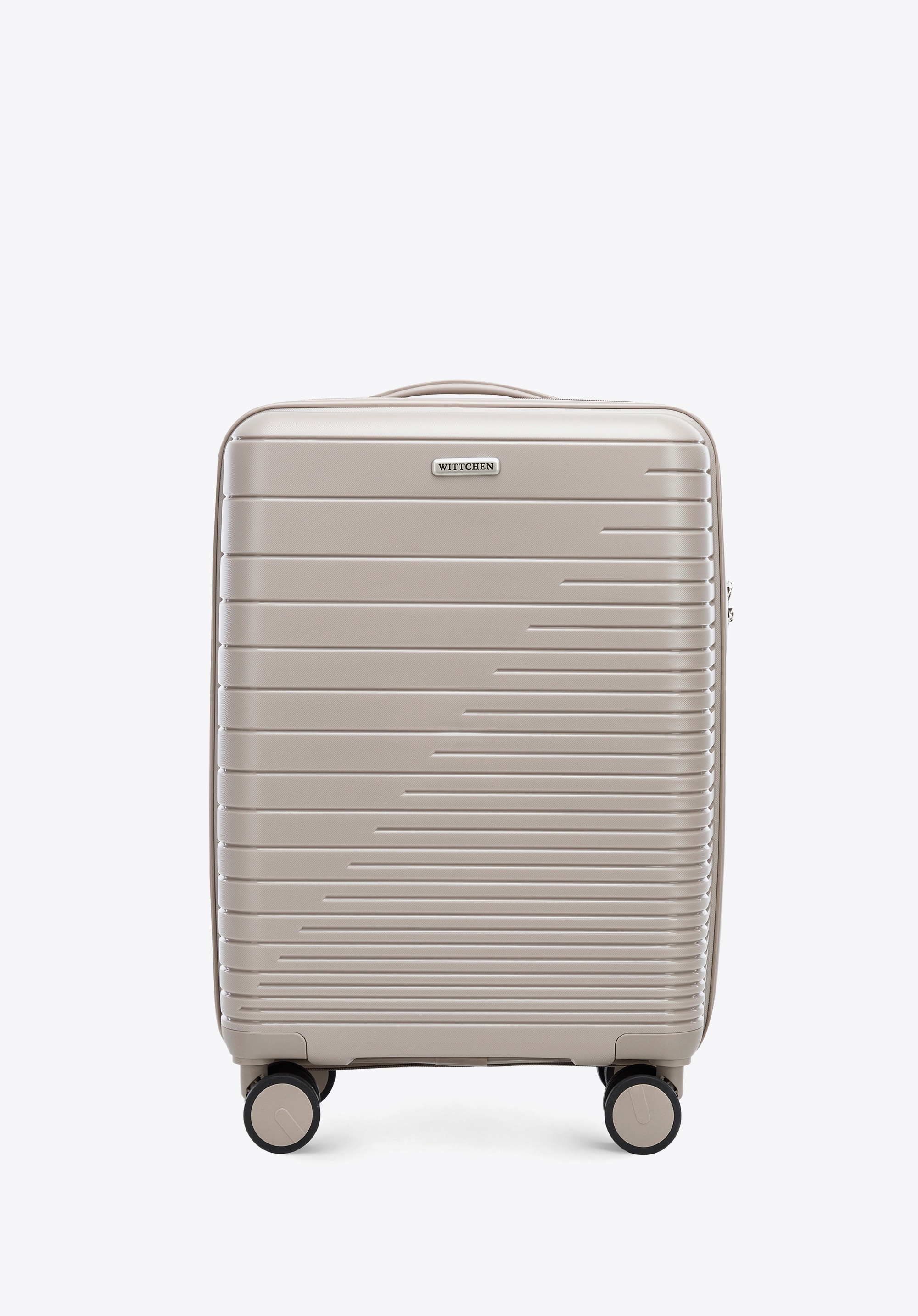 Kabinové zavazadlo z polypropylénu s lesklými pruhy, béžová, 56-3T-161-86, Obrázek 1