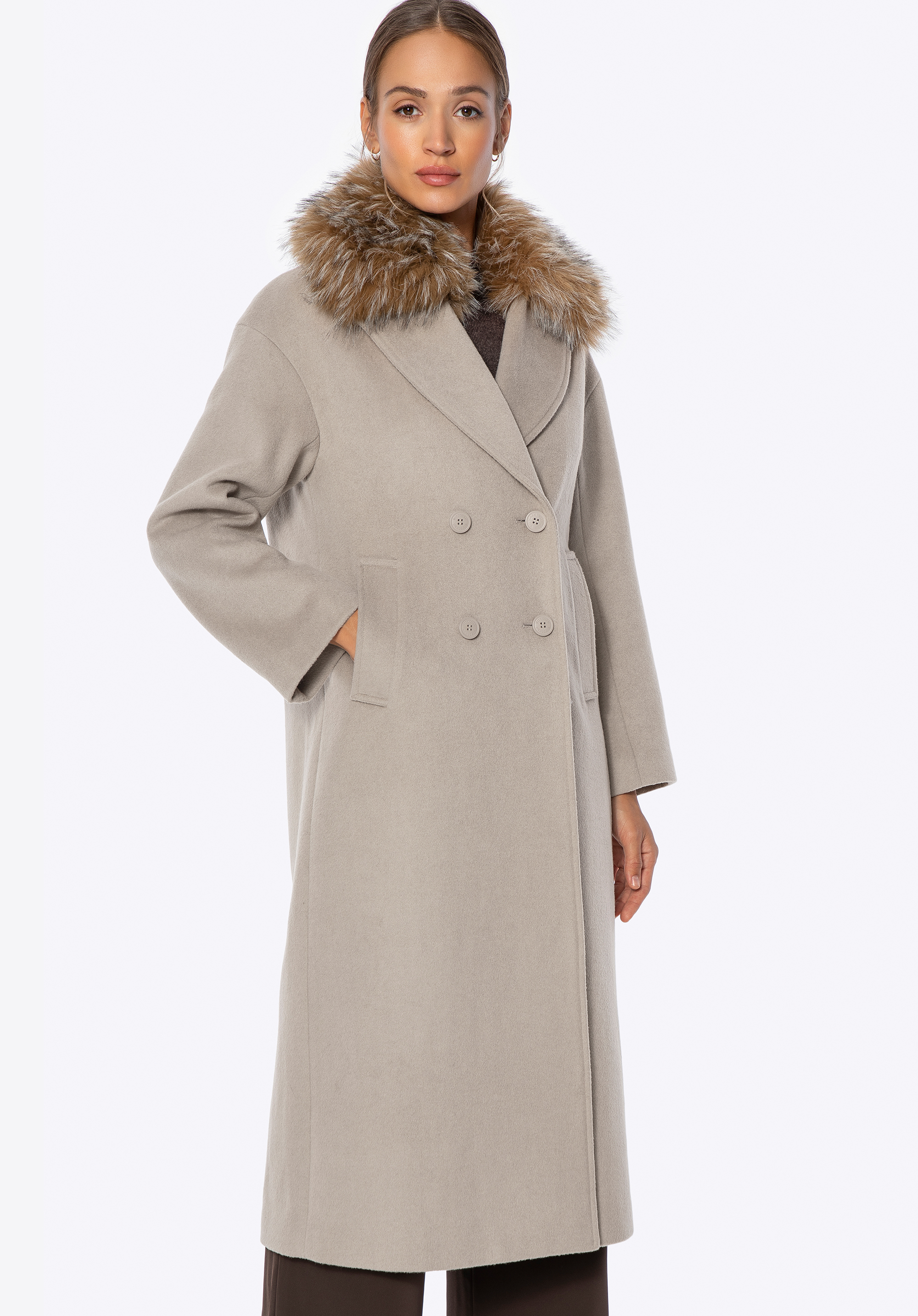 Klasický dámský vlněný kabát, béžová, 101-9W-501-9-M, Obrázek 1