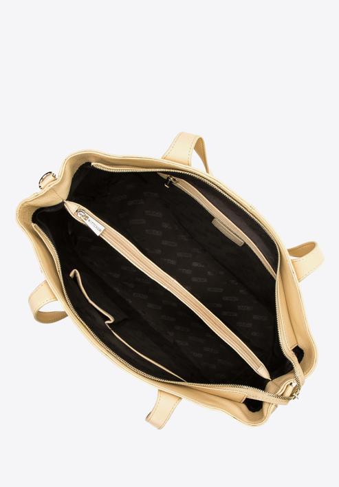Kožená dvoukomorová kabelka s prošíváním, béžová, 97-4E-008-4, Obrázek 4