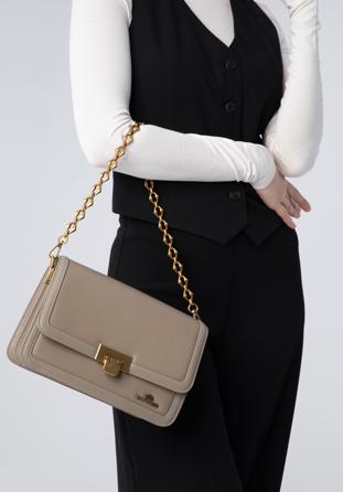 Malá dámská kožená kabelka s ozdobným řetízkem, béžová, 98-4E-212-9, Obrázek 1