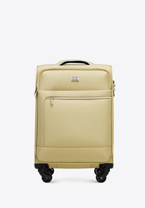 Malý měkký kufr s lesklým zipem na přední straně, béžová, 56-3S-851-90, Obrázek 1