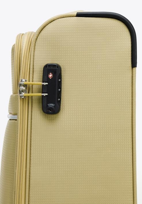 Malý měkký kufr s lesklým zipem na přední straně, béžová, 56-3S-851-35, Obrázek 7